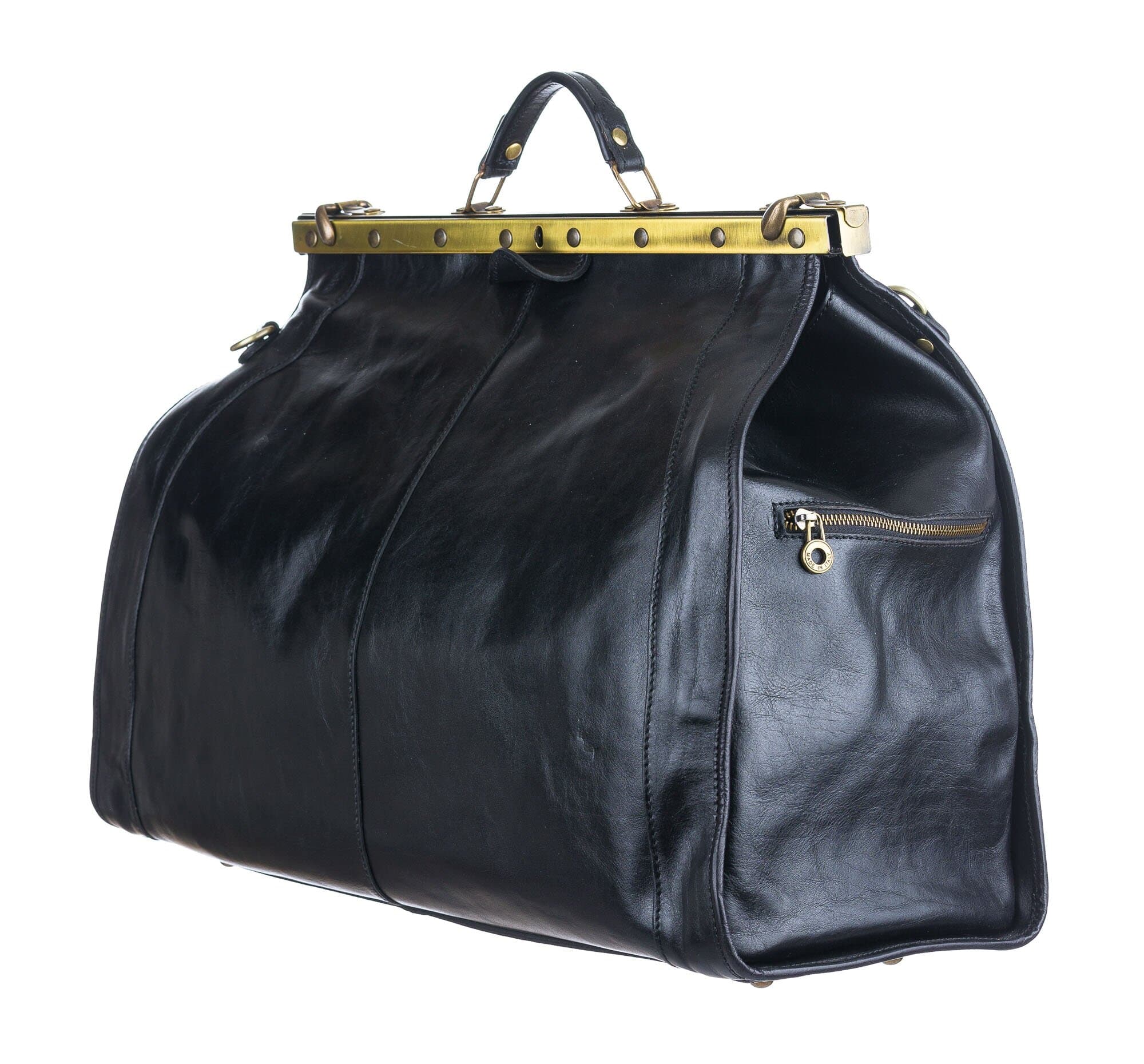 Borsone da viaggio uomo / donna in vera pelle CHIAROSCURO mod. MISSISSIPPI colore NERO, Made in Italy