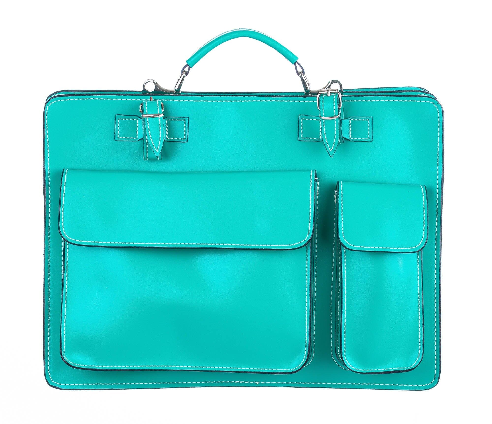 Cartella ufficio / lavoro in vera pelle CHIAROSCURO mod. ALEX XXL, colore VERDE ACQUA, Made in Italy adatta a computer Pc portatile 13/14 pollici, brochure grandi, cartelle e fogli formato A4.