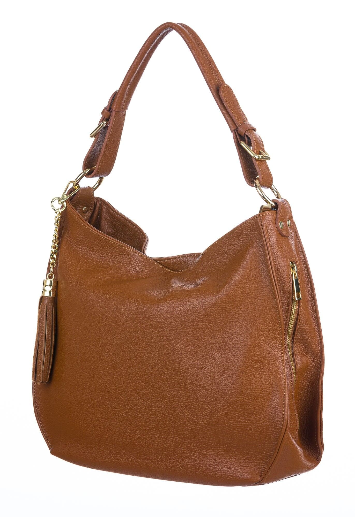 Borsa donna LUDOVICA a spalla in vera pelle morbida, colore MIELE, CHIAROSCURO Made in Italy