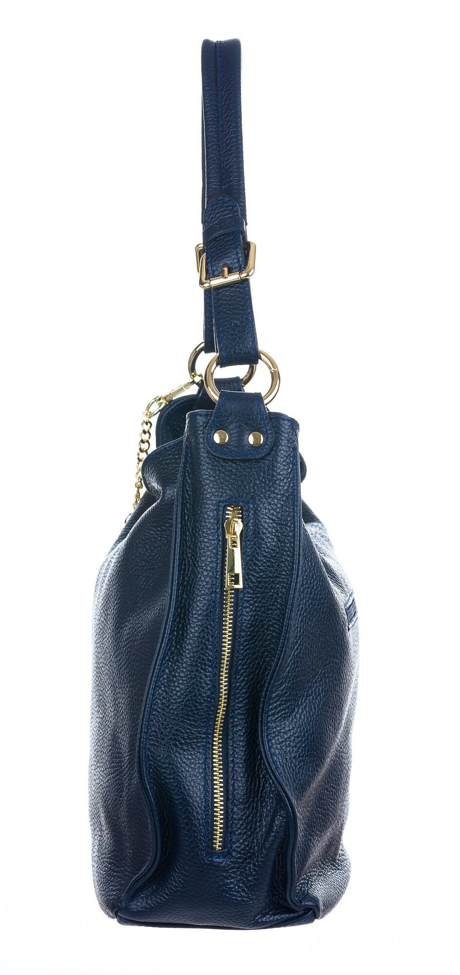 Borsa donna LUDOVICA a spalla in vera pelle morbida, colore BLU, CHIAROSCURO Made in Italy