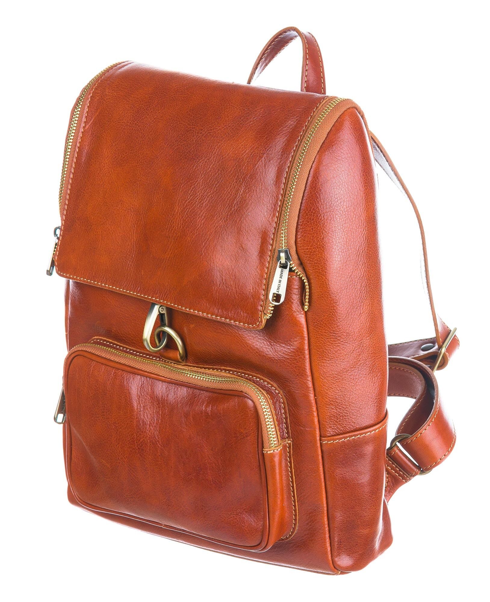Backpack buffered real leather mod. MONTE EVEREST, HONEY color, Made in Italy