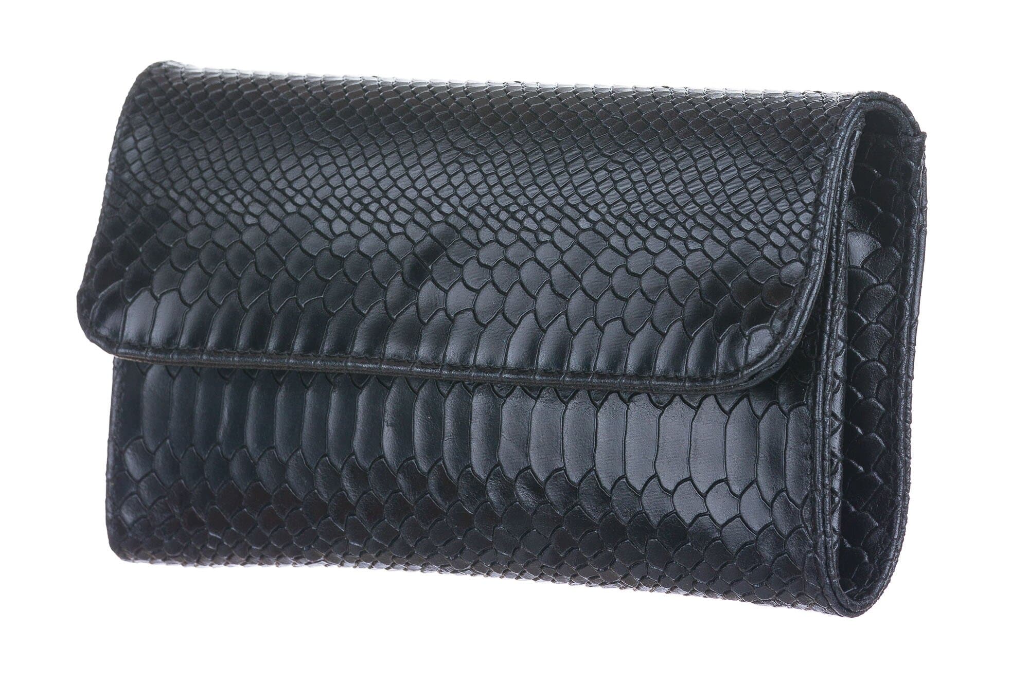 Borsa donna in vera pelle CHIARO SCURO mod. EMILIA, colore NERO, stampa PITONE, Made in Italy.