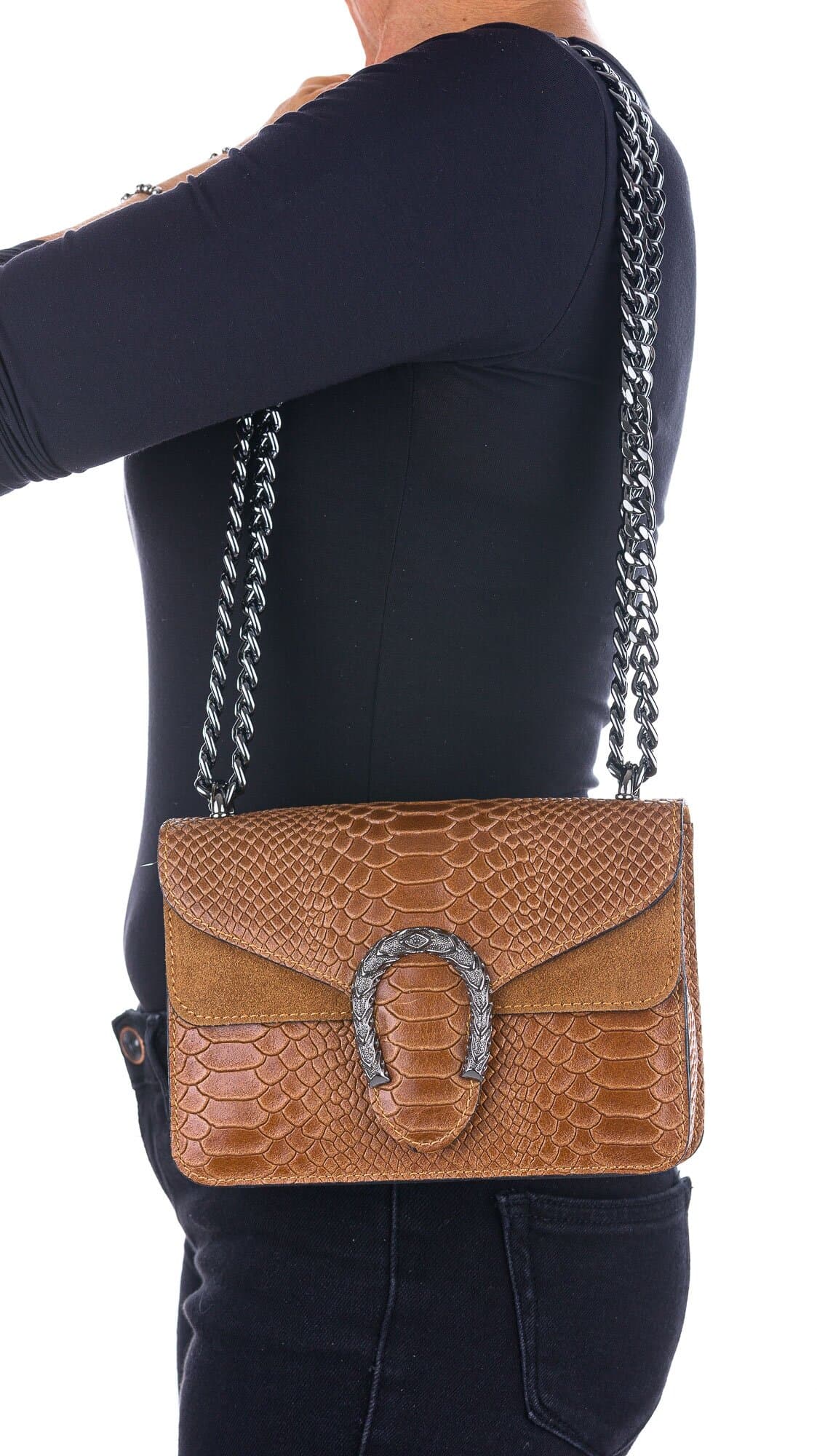 Borsa small a spalla / tracolla da donna in vera pelle VIKTORIA, colore MARRONE, CHIAROSCURO, Made in Italy