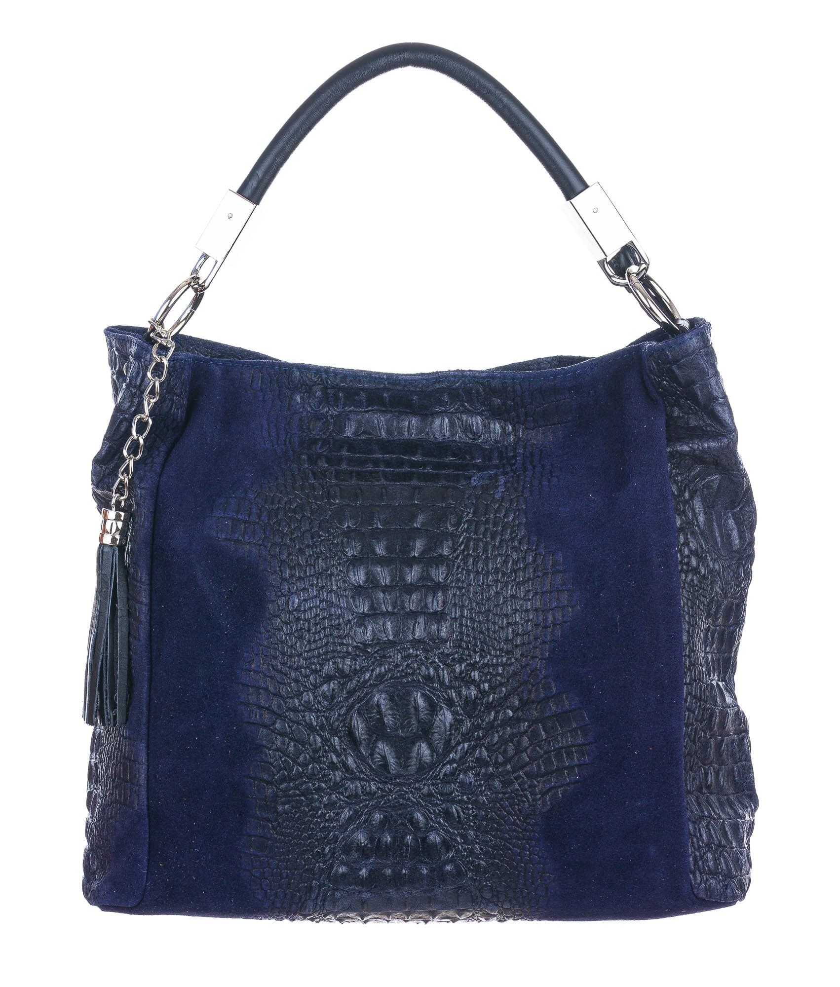 Borsa donna in vera pelle scamosciata mod. DORIS, colore BLU SCURO, CHIAROSCURO, Made in Italy