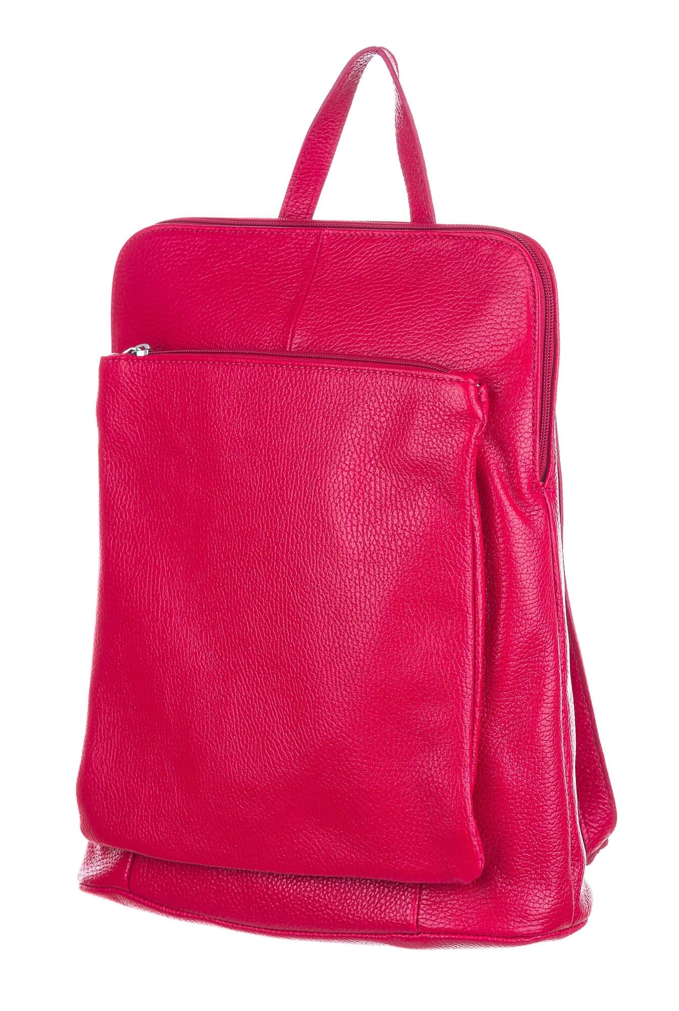 MONVISO : borsa - zaino donna, pelle morbida, colore: ROSSO VIVO, Made in Italy