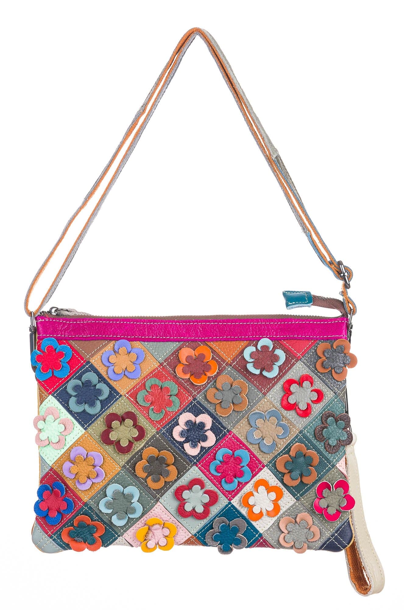 Borsa donna in vera pelle FREIA, colore MULTICOLOR - FIORI, ARIANNA DINI