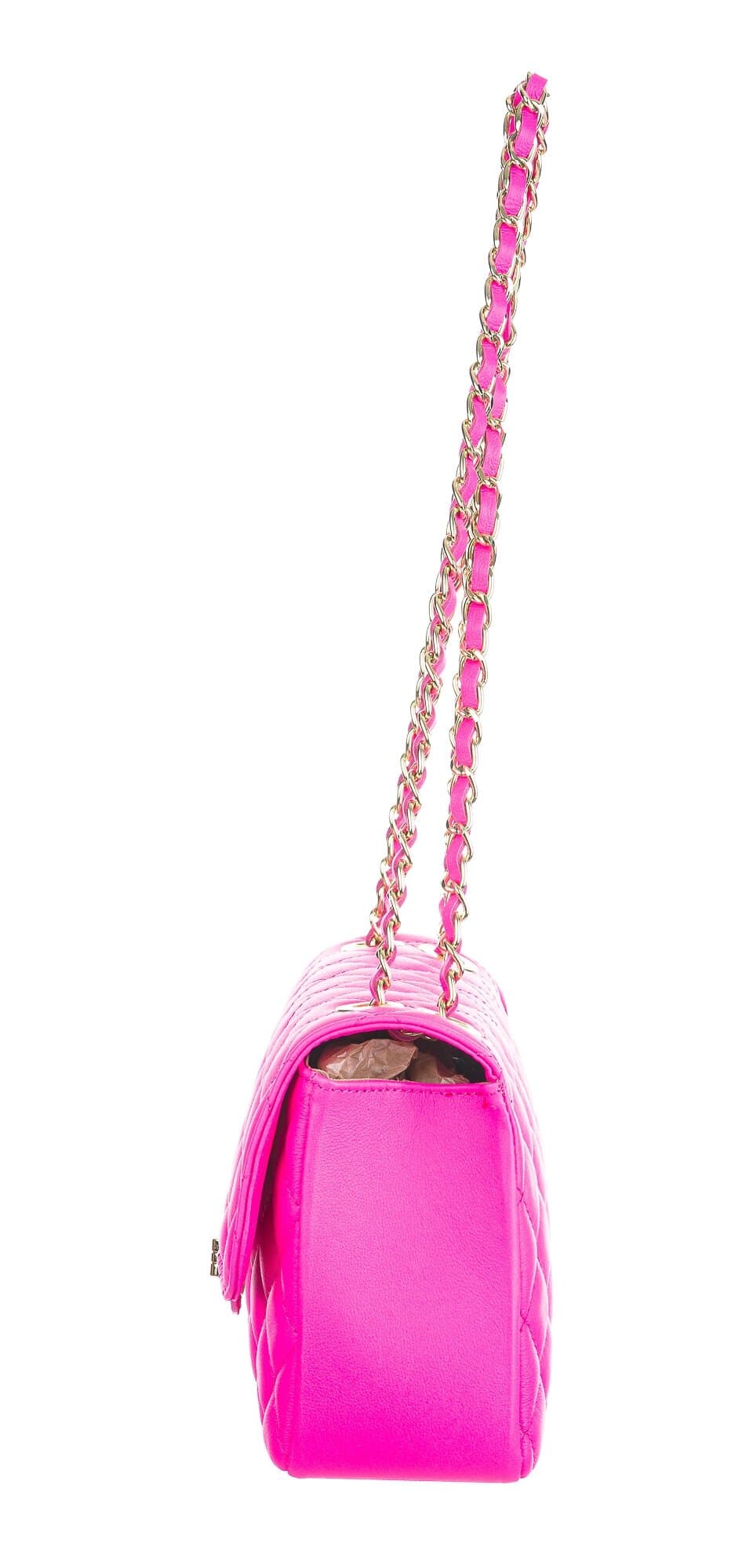 Borsa a spalla da donna in vera pelle CHARLOTTE MEDIUM, colore FUCSIA FLUO, CHIAROSCURO, Made in Italy