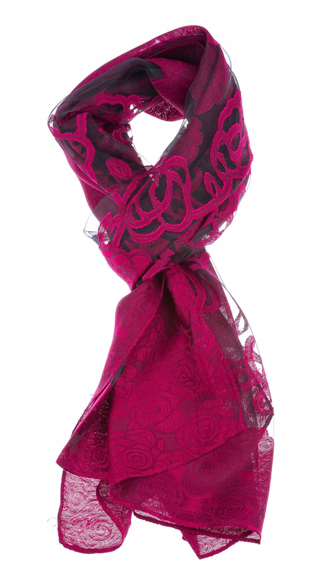 Foulard da donna SAMBUCO, design a fiori, colore BORDEAUX, EMPORIUM ITALY