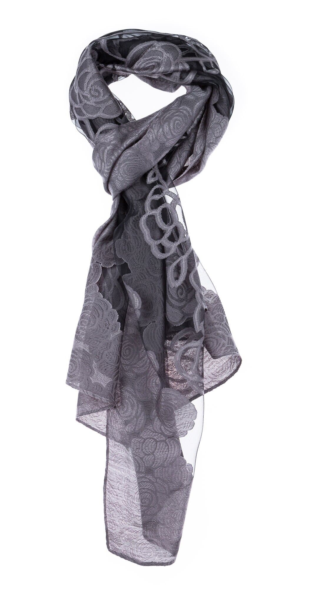 Foulard da donna SAMBUCO, design a fiori, colore GRIGIO, EMPORIUM ITALY