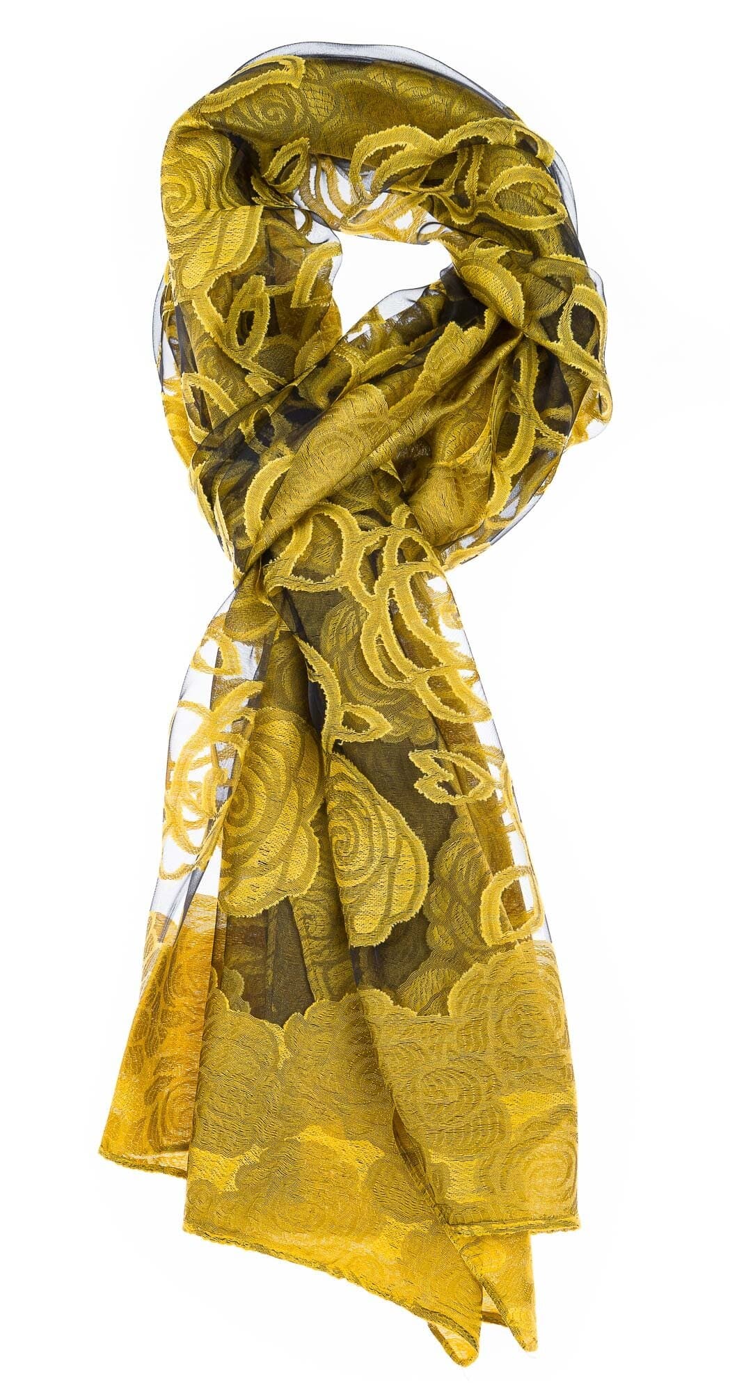 Foulard da donna SAMBUCO, design a fiori, colore GIALLO, EMPORIUM ITALY
