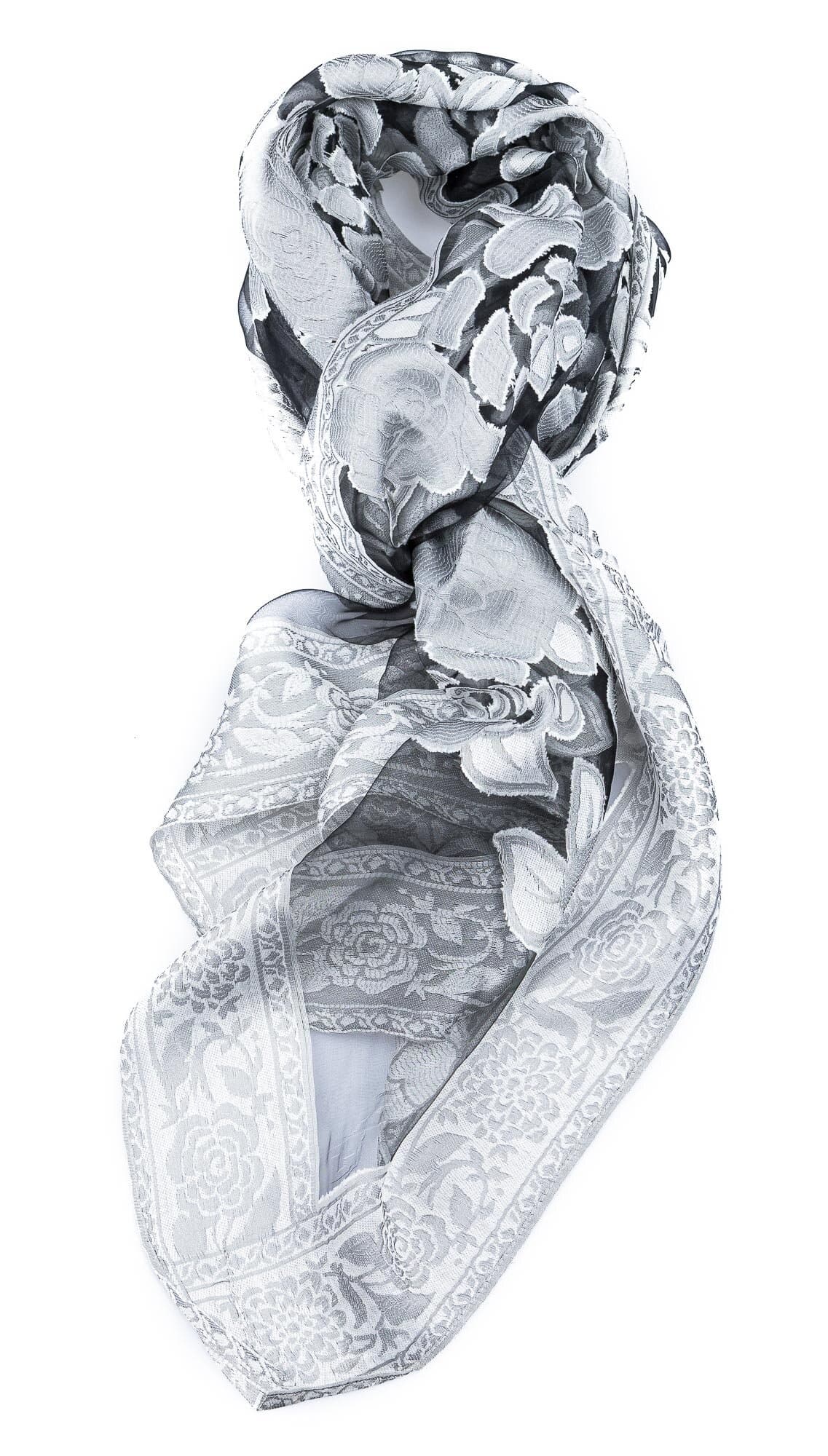 Foulard da donna CILIEGIO, design a fiori, colore BIANCO, EMPORIUM ITALY