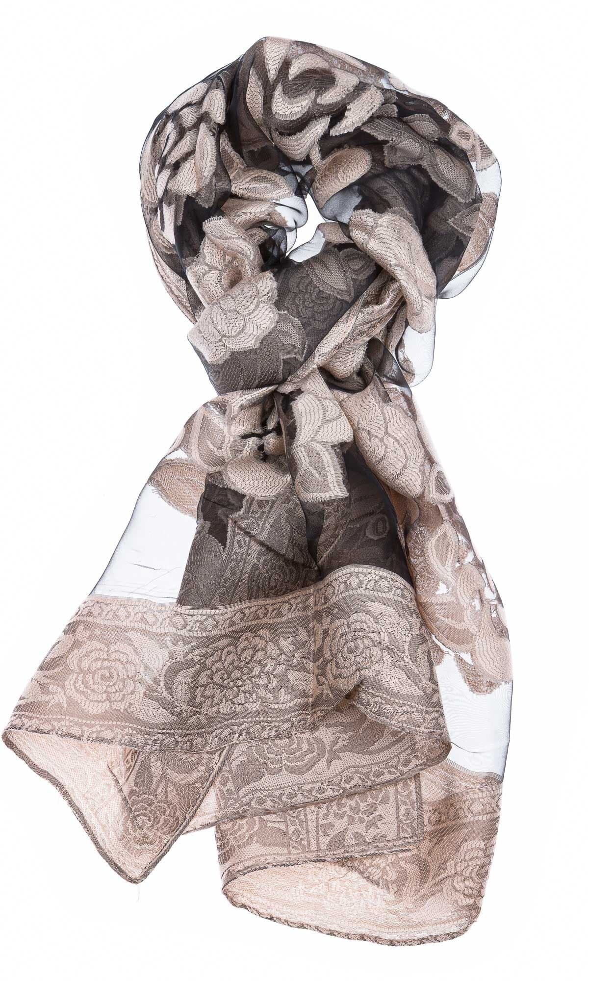 Foulard da donna CILIEGIO, design a fiori, colore TAUPE, EMPORIUM ITALY