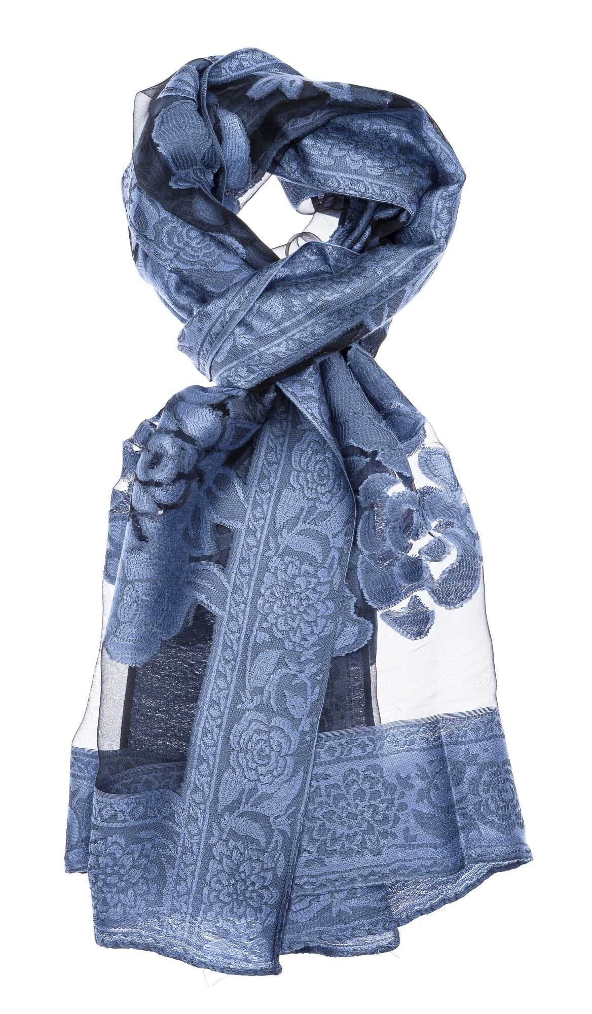 Foulard da donna CILIEGIO, design a fiori, colore CELESTE, EMPORIUM ITALY