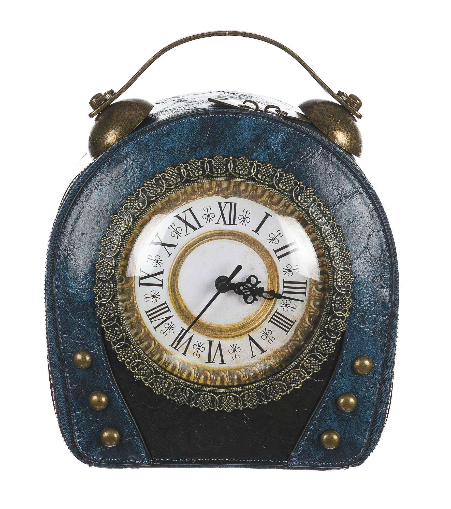 Borsa Queeny Clock con orologio funzionante con tracolla, Cosplay Steampunk, ecopelle, colore blu, ARIANNA DINI DESIGN