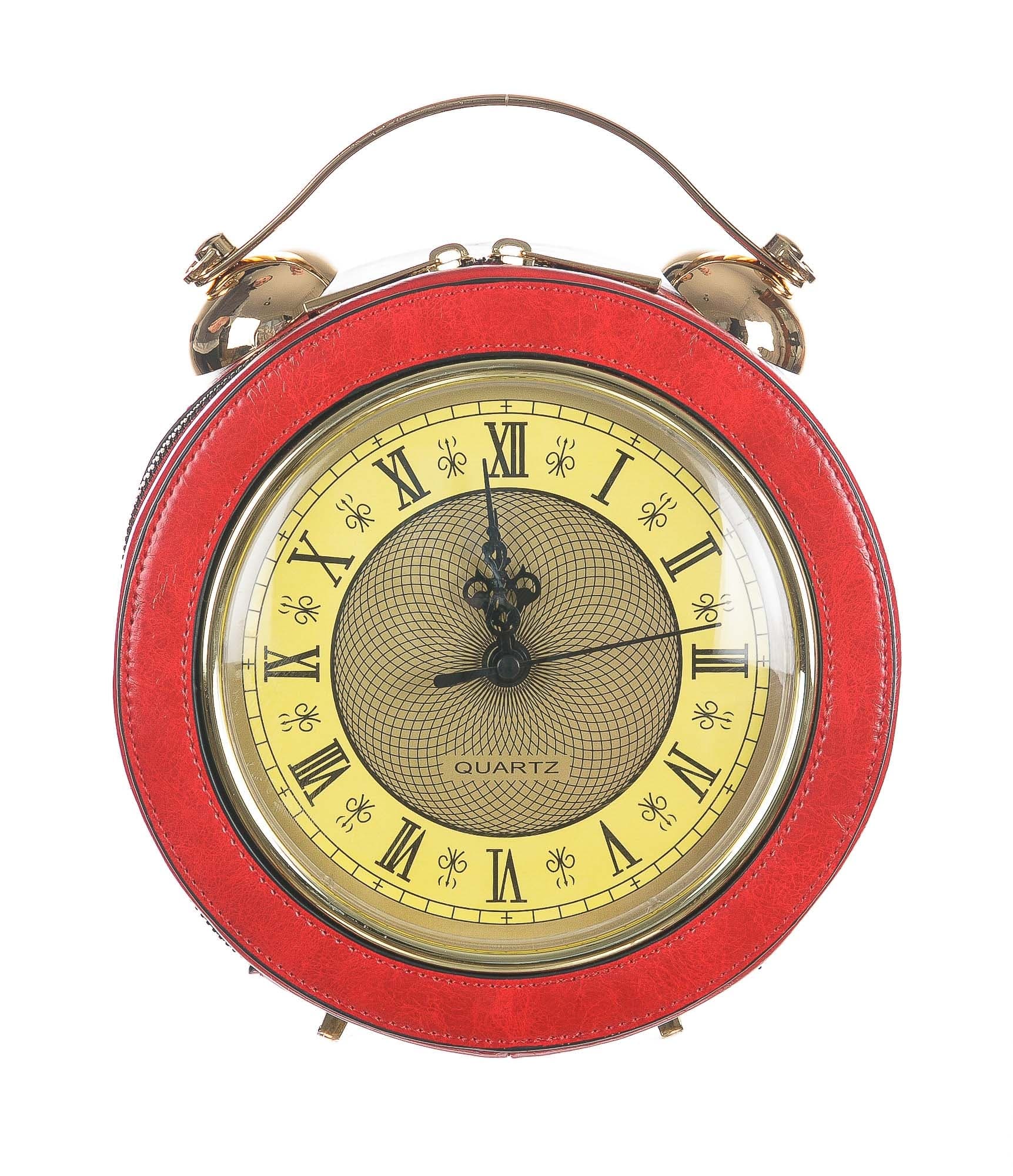 Borsa Mini Ben con orologio funzionante con tracolla, in Stile Steampunk, ecopelle, colore rosso, ARIANNA DINI DESIGN