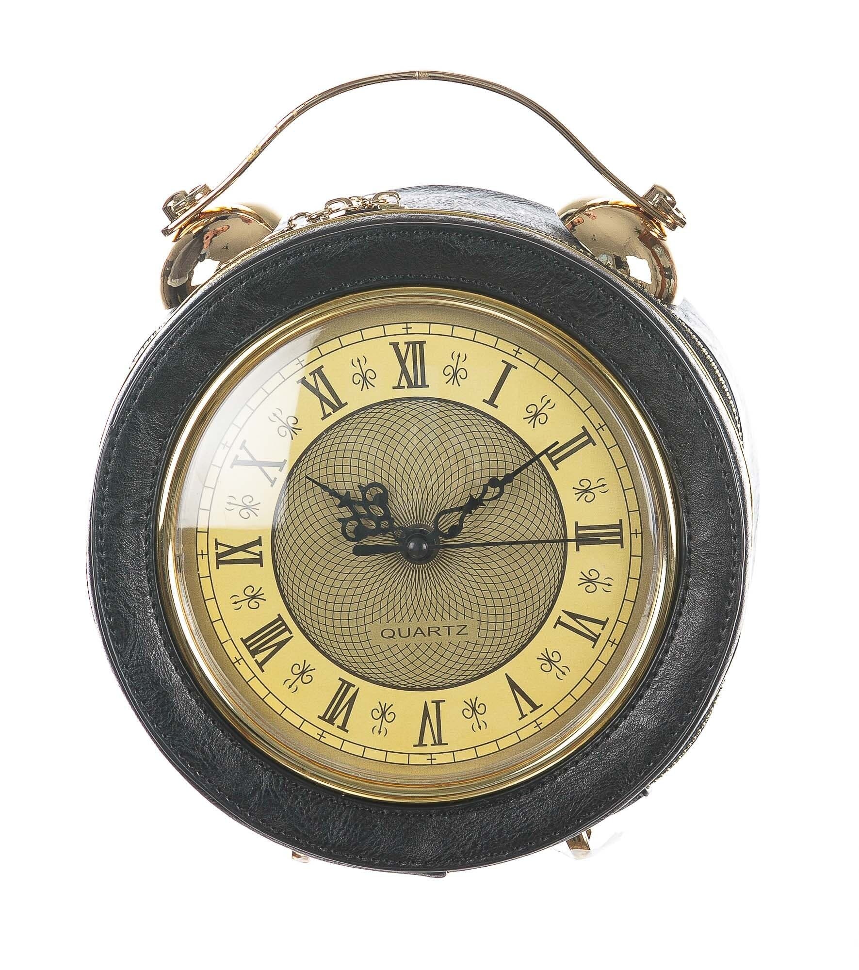 Borsa Mini Clock con orologio funzionante con tracolla, Cosplay Steampunk, ecopelle, colore nero, ARIANNA DINI DESIGN