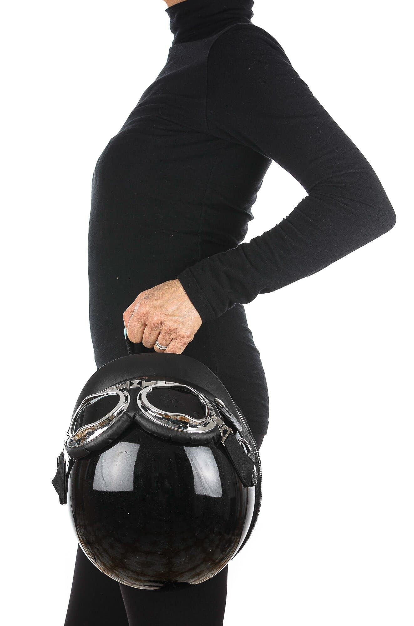 Eros backpack and bag helmet with shoulder strap, Cosplay Steampunk Style, in eco-leather, black color, ARIANNA DINI DESIGN