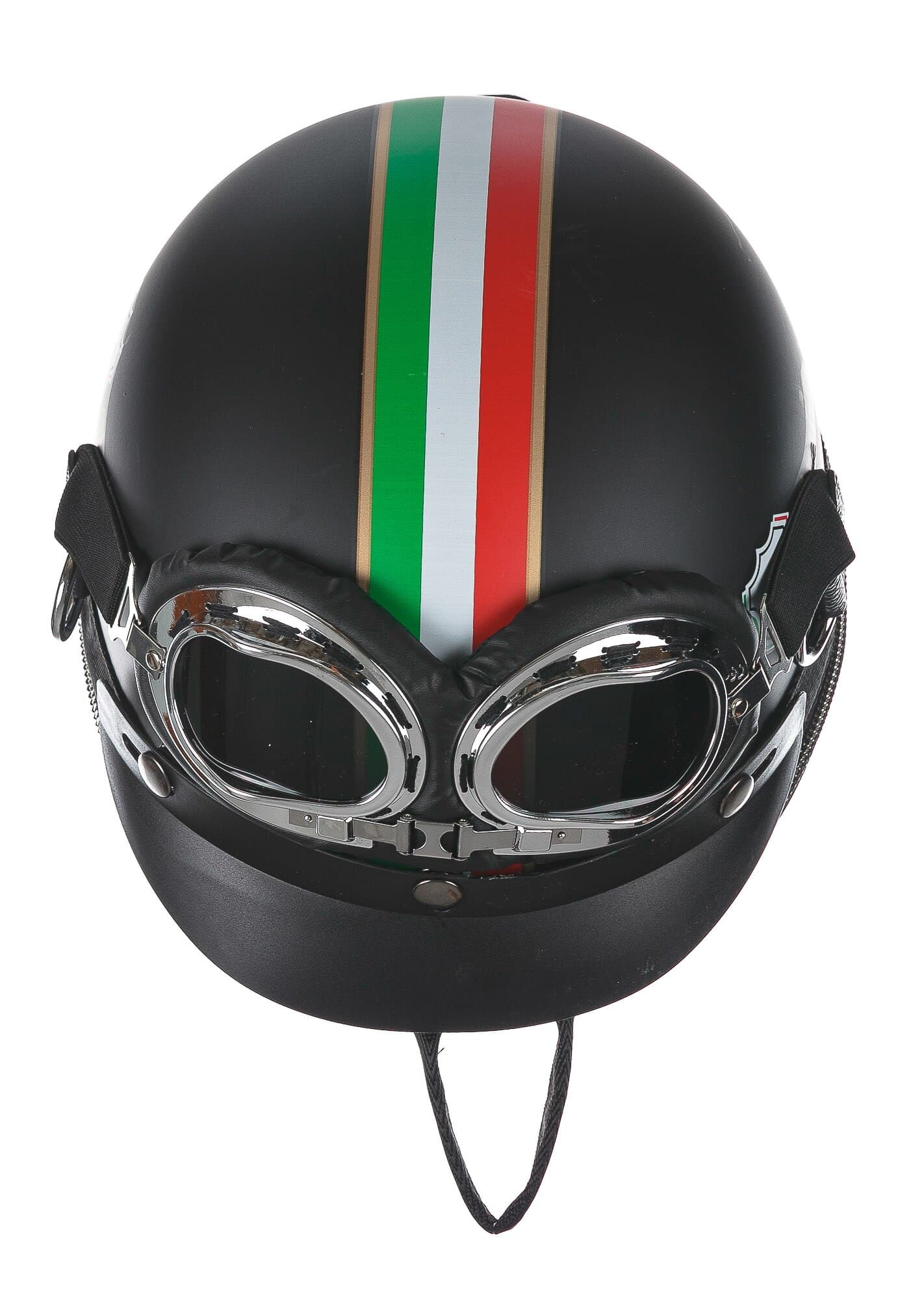 Eros backpack and bag helmet with shoulder strap, Cosplay Steampunk Style, in eco-leather, black color with italian flag, ARIANNA DINI DESIGN