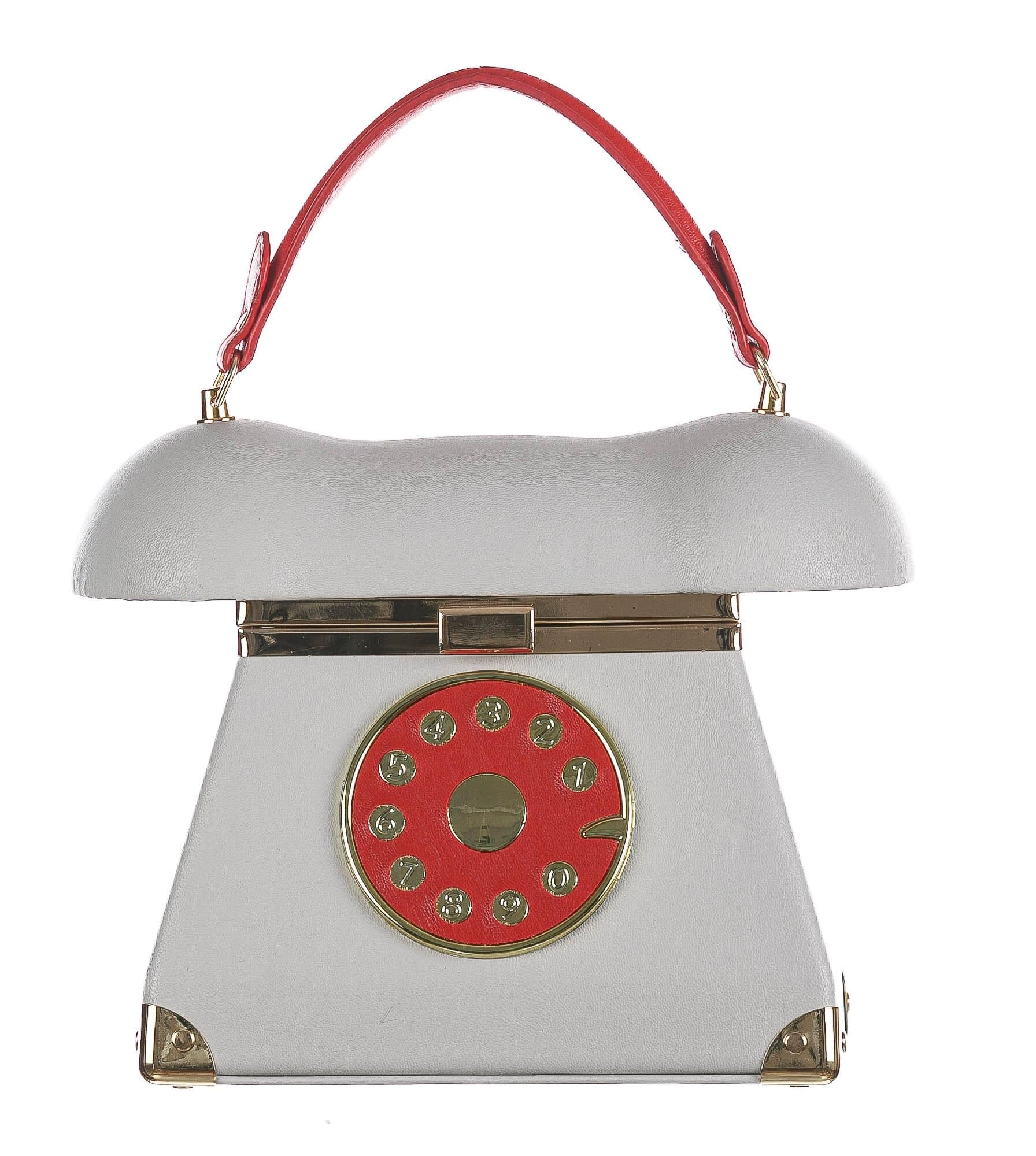 Borsa Telephone Penelope con tracolla, in Stile Steampunk, ecopelle, colore bianco, ARIANNA DINI DESIGN