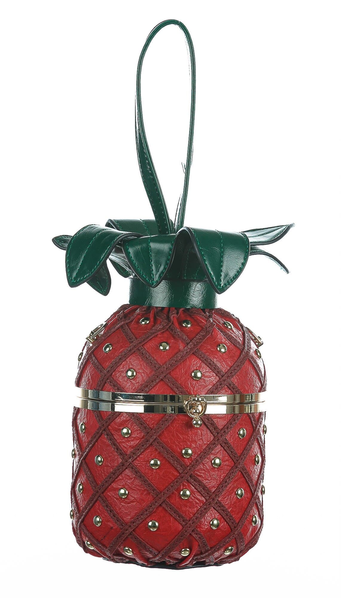 Borsa Ananas Demetra con tracolla, in Stile Steampunk, ecopelle, colore rosso, ARIANNA DINI DESIGN