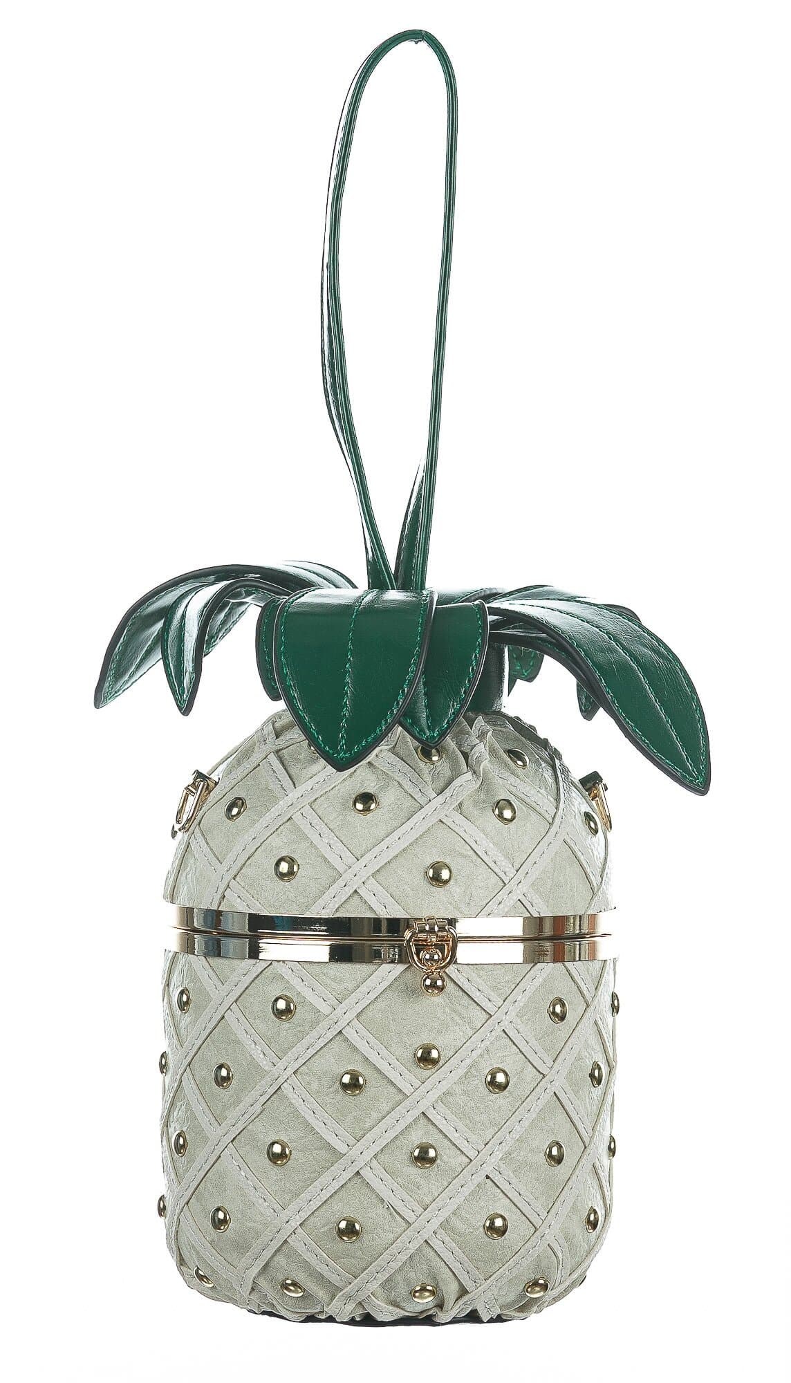 Borsa Ananas Demetra con tracolla, in Stile Steampunk, ecopelle, colore bianco, ARIANNA DINI DESIGN