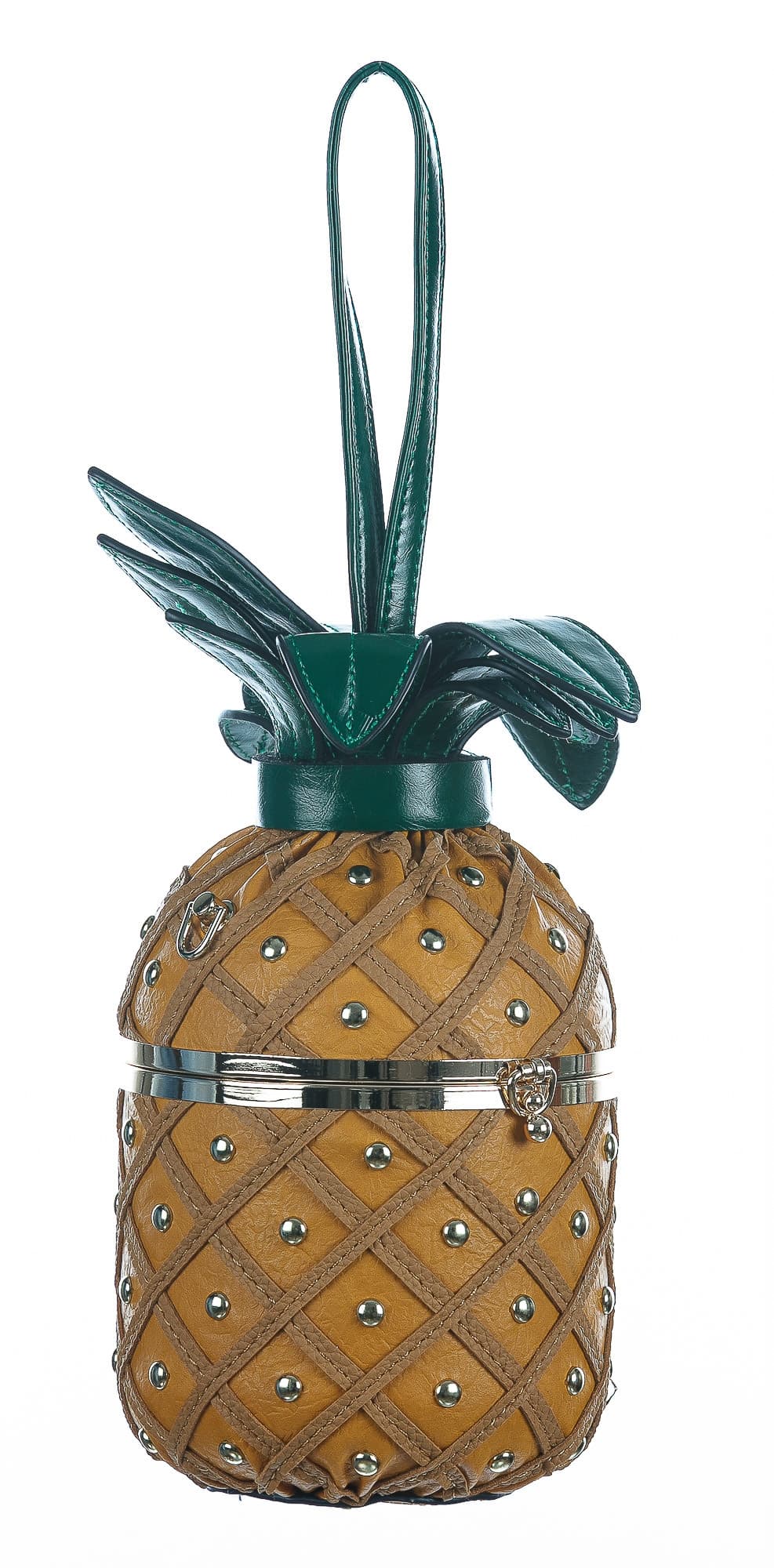 Borsa Ananas Demetra con tracolla, in Stile Steampunk, ecopelle, colore giallo, ARIANNA DINI DESIGN
