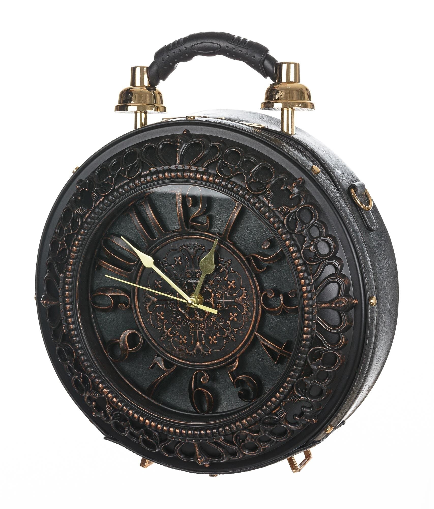 Borsa Royal Clock con orologio funzionante con tracolla, Cosplay Steampunk, ecopelle, colore testa di moro, ARIANNA DINI DESIGN