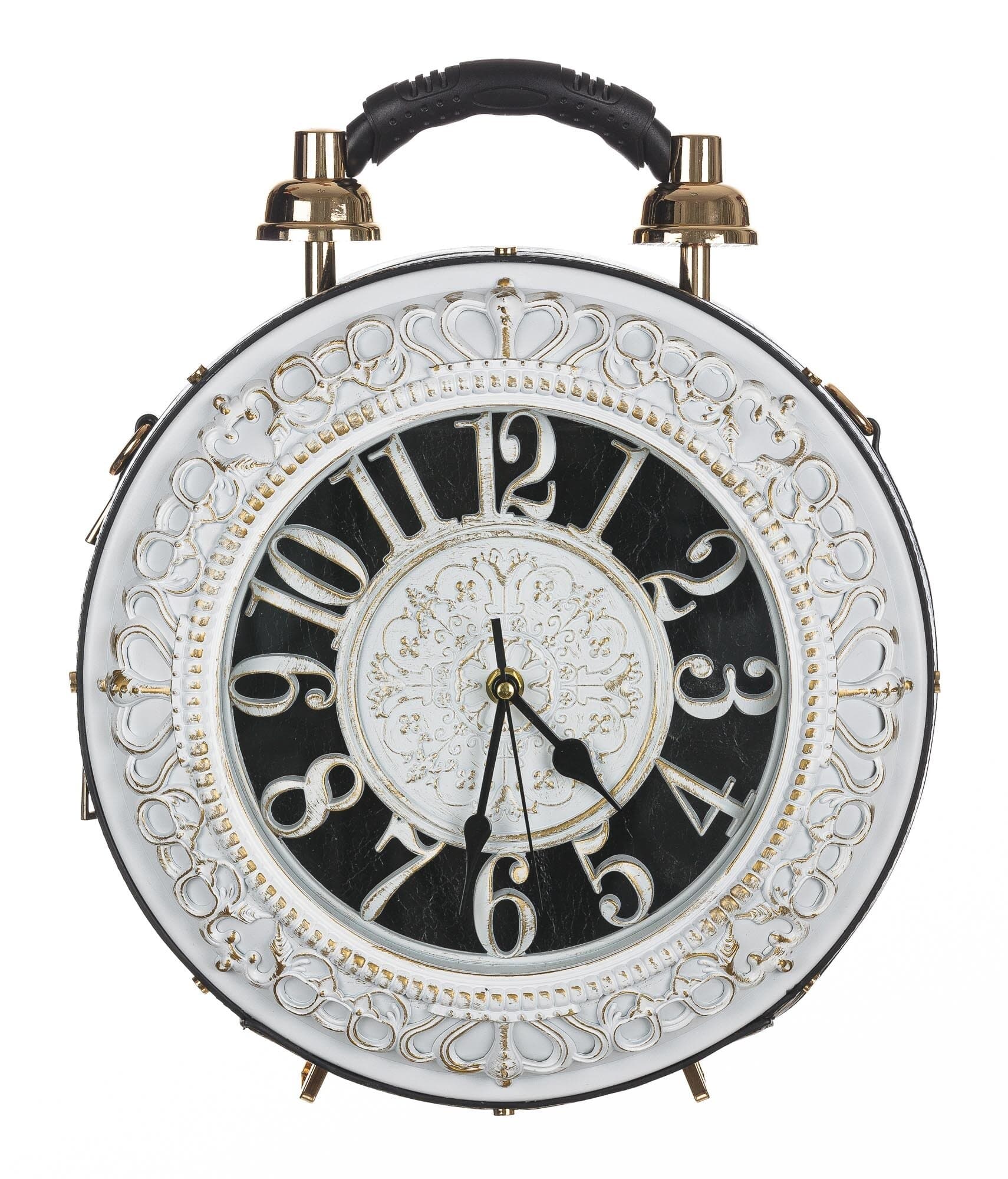 Borsa Royal Clock con orologio funzionante con tracolla, Cosplay Steampunk, ecopelle, colore nero / bianco, ARIANNA DINI DESIGN