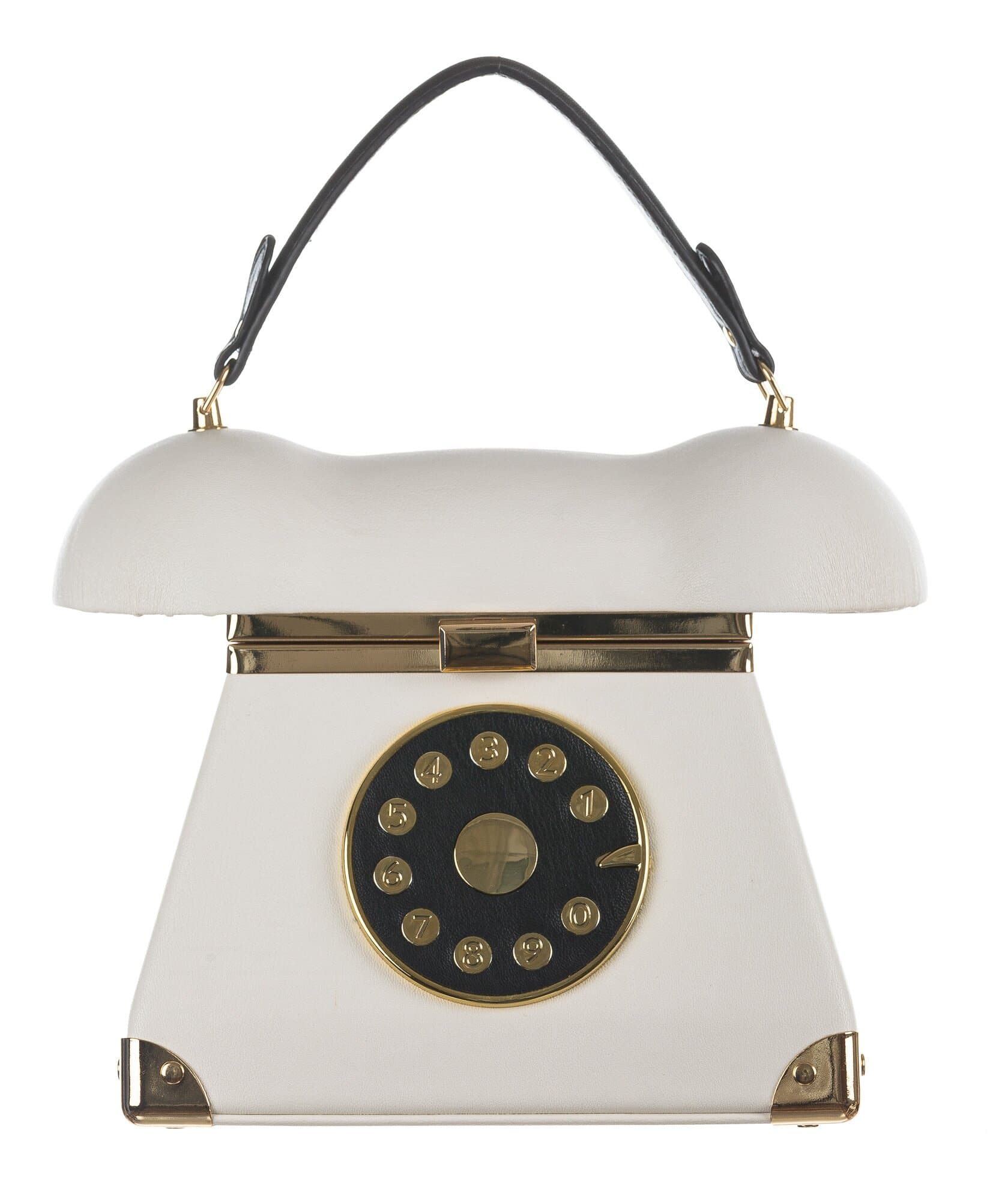 Borsa Telephone Penelope con tracolla, Cosplay Steampunk, ecopelle, colore bianco/nero, ARIANNA DINI DESIGN