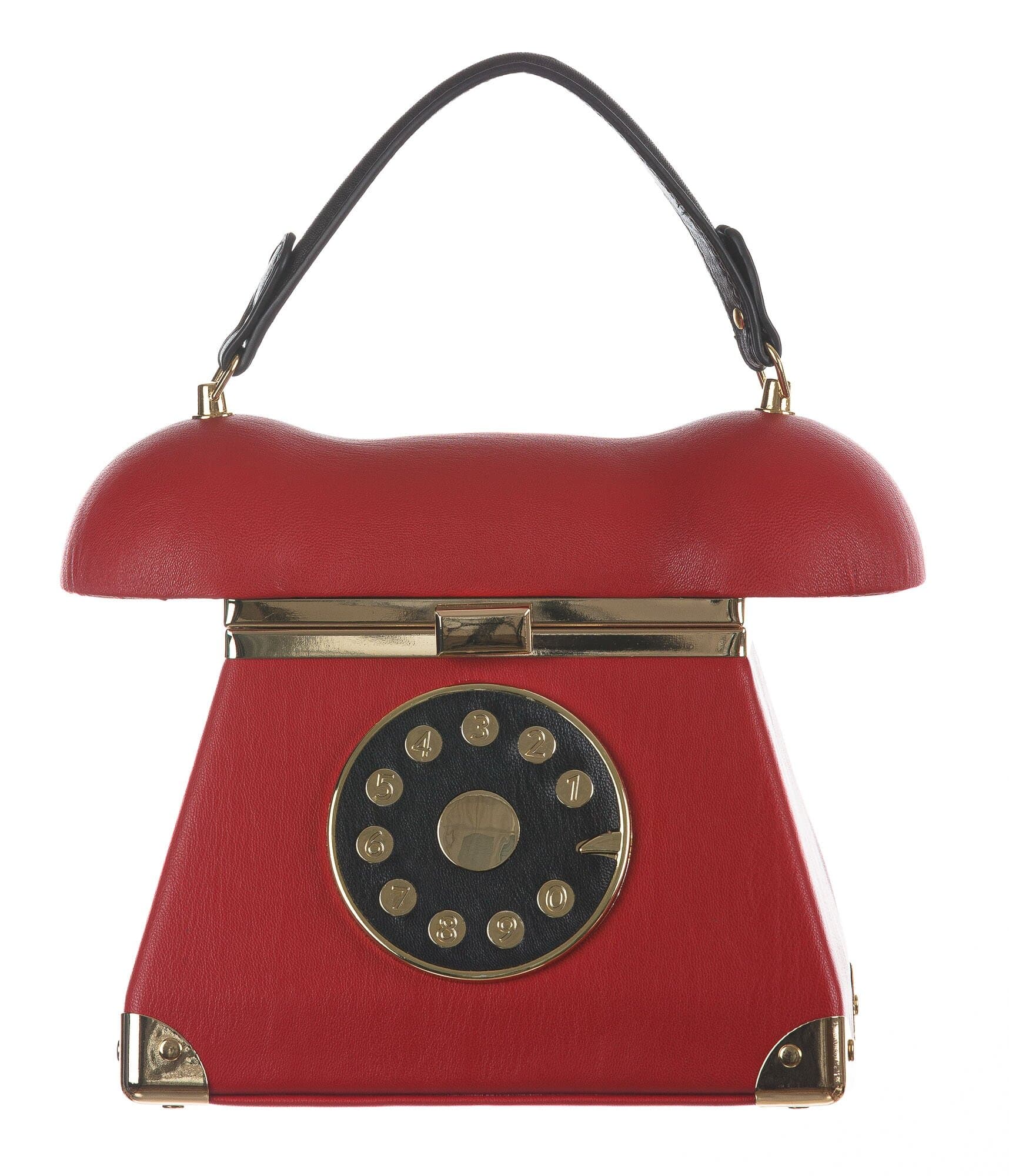 Borsa Telephone Penelope con tracolla, Cosplay Steampunk, ecopelle, colore rosso/nero, ARIANNA DINI DESIGN