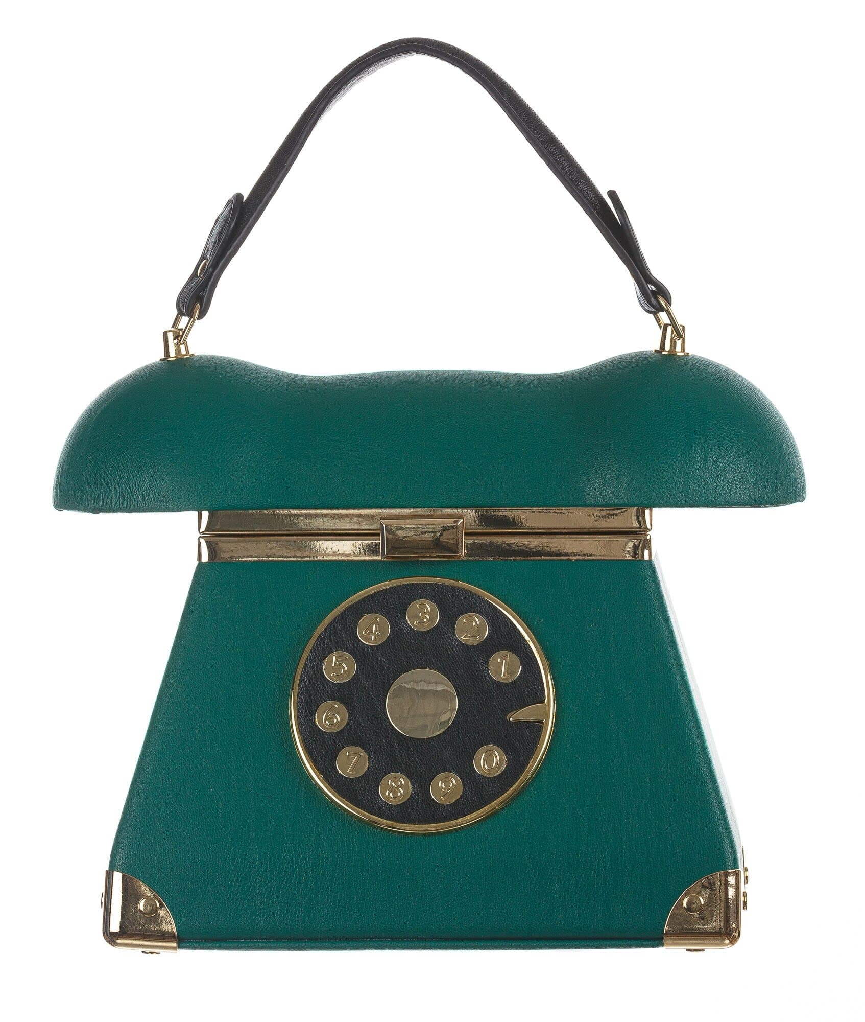 Borsa Telephone Penelope con tracolla, Cosplay Steampunk, ecopelle, colore verde/nero, ARIANNA DINI DESIGN