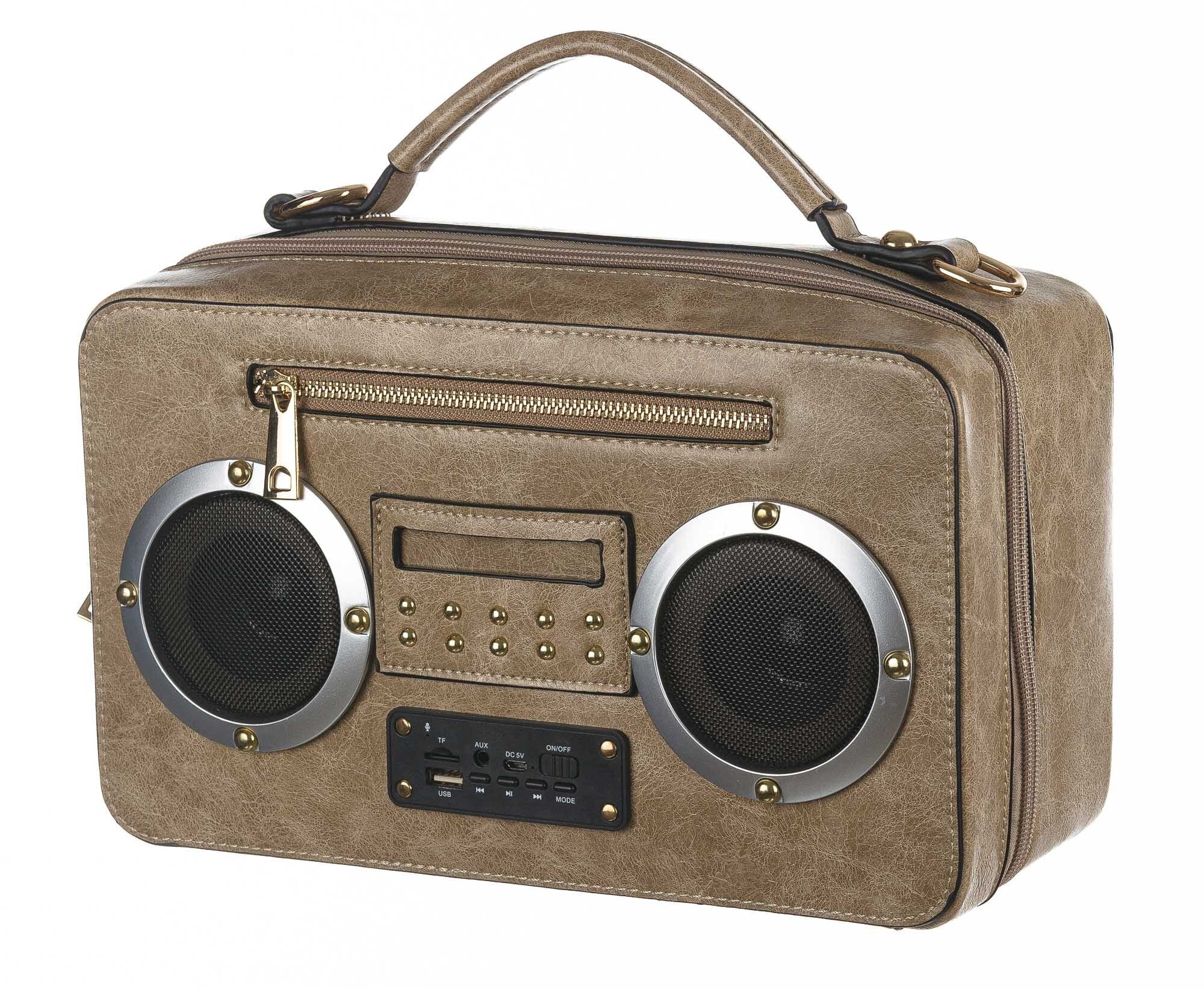 Borsa Radio Musical con casse funzionanti con tracolla, Cosplay Steampunk, ecopelle, colore beige, ARIANNA DINI DESIGN