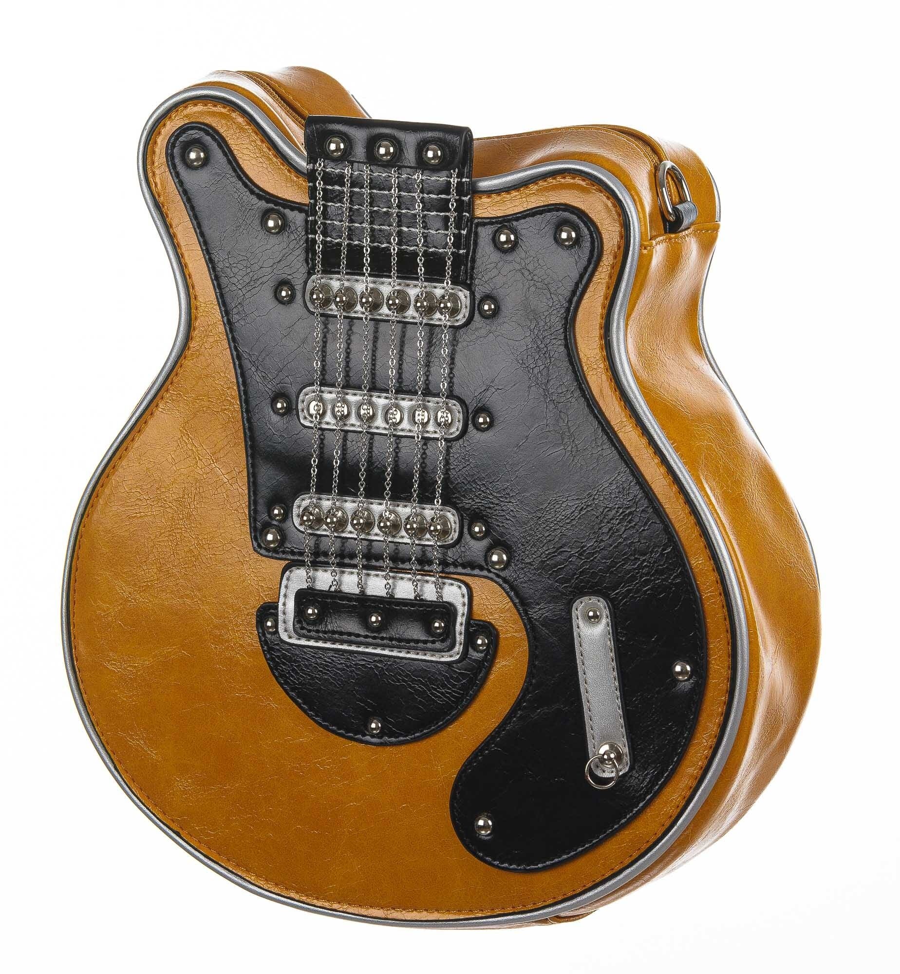 Borsa Guitar Lorien con tracolla, Cosplay Steampunk, in ecopelle, forma chitarra, colore giallo, ARIANNA DINI DESIGN
