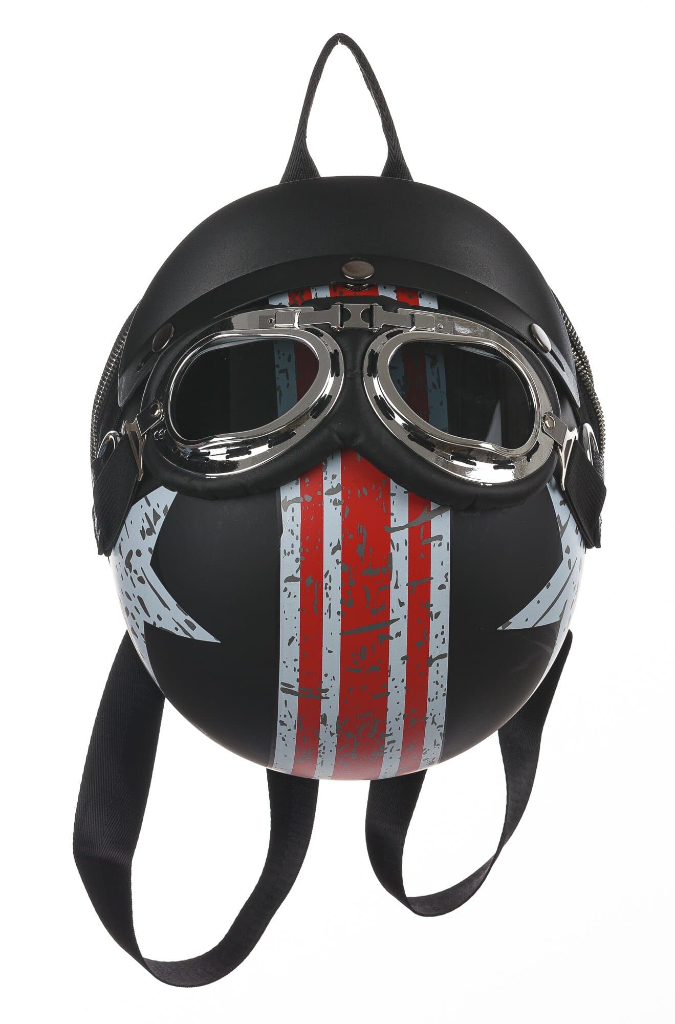 Borsa zaino Eros casco con tracolla, Cosplay Steampunk, ecopelle, colore bandiera statunitense, ARIANNA DINI DESIGN