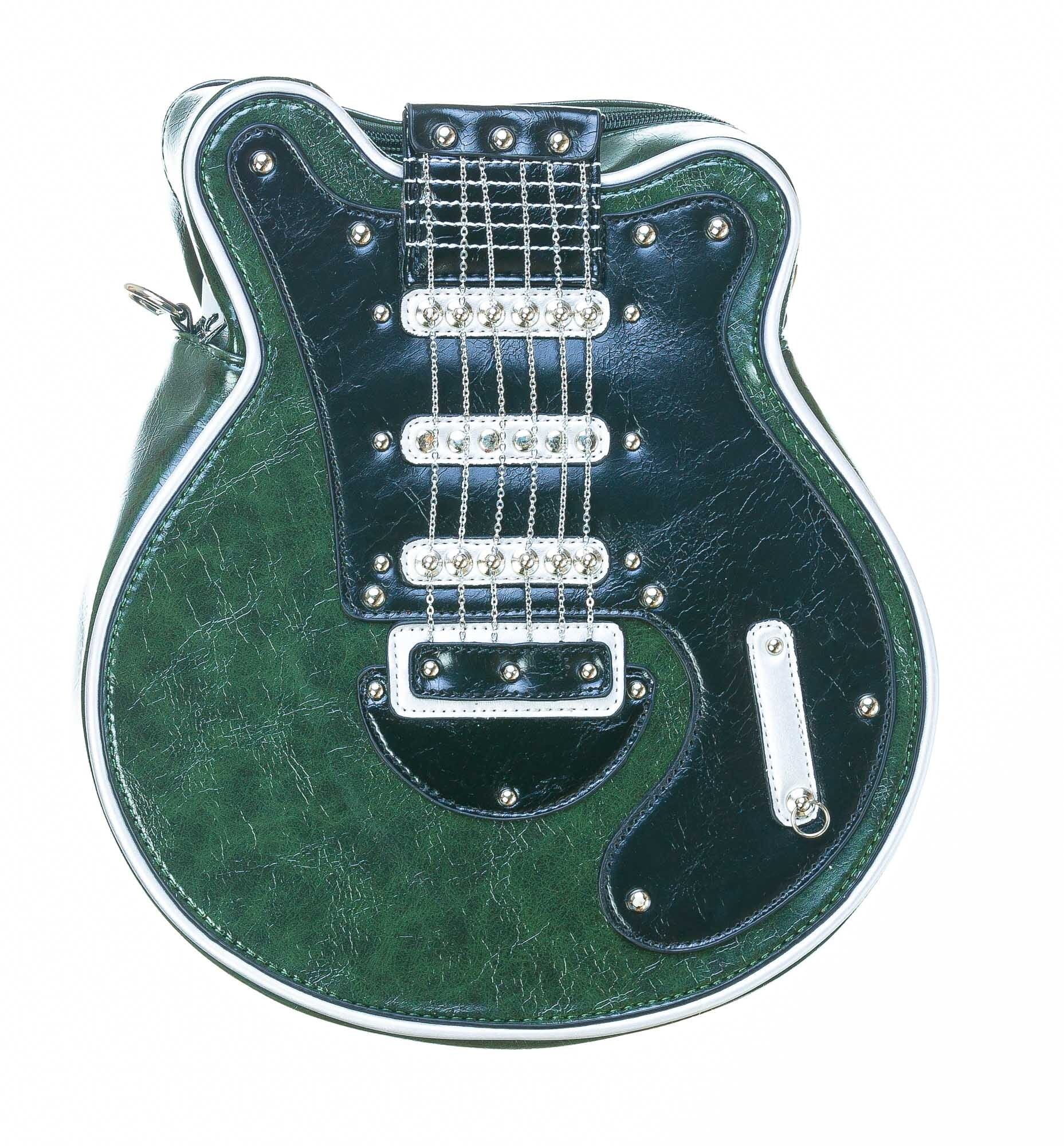 Borsa Guitar Lorien con tracolla, Cosplay Steampunk, in ecopelle, forma chitarra, colore verde petrolio, ARIANNA DINI DESIGN