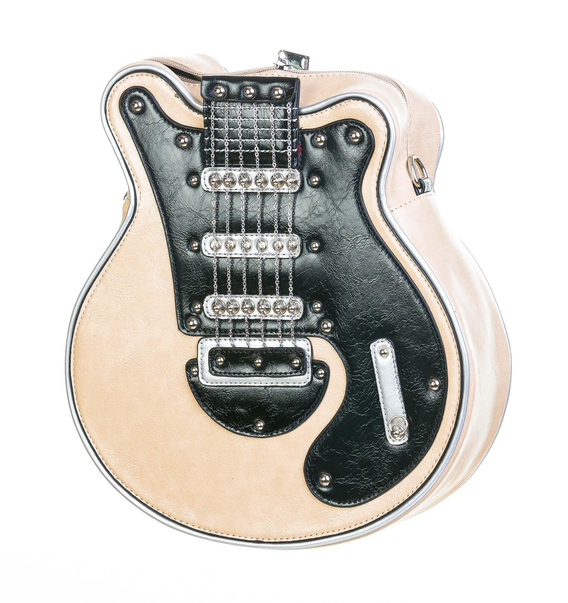 Borsa Guitar Lorien con tracolla, Cosplay Steampunk, in ecopelle, forma chitarra, colore beige, ARIANNA DINI DESIGN