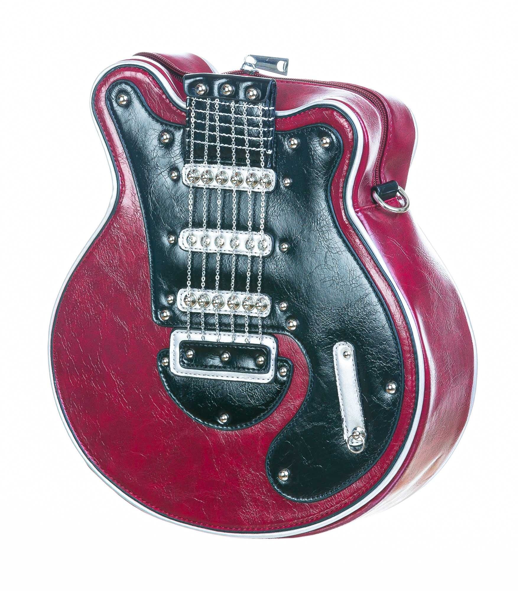 Borsa Guitar Lorien con tracolla, Cosplay Steampunk, in ecopelle, forma chitarra, colore rosso, ARIANNA DINI DESIGN