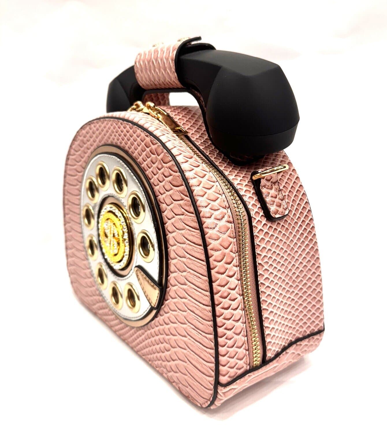 Borsa Telephone Sophie con tracolla, Cosplay Steampunk, ecopelle, colore rosa, ARIANNA DINI DESIGN