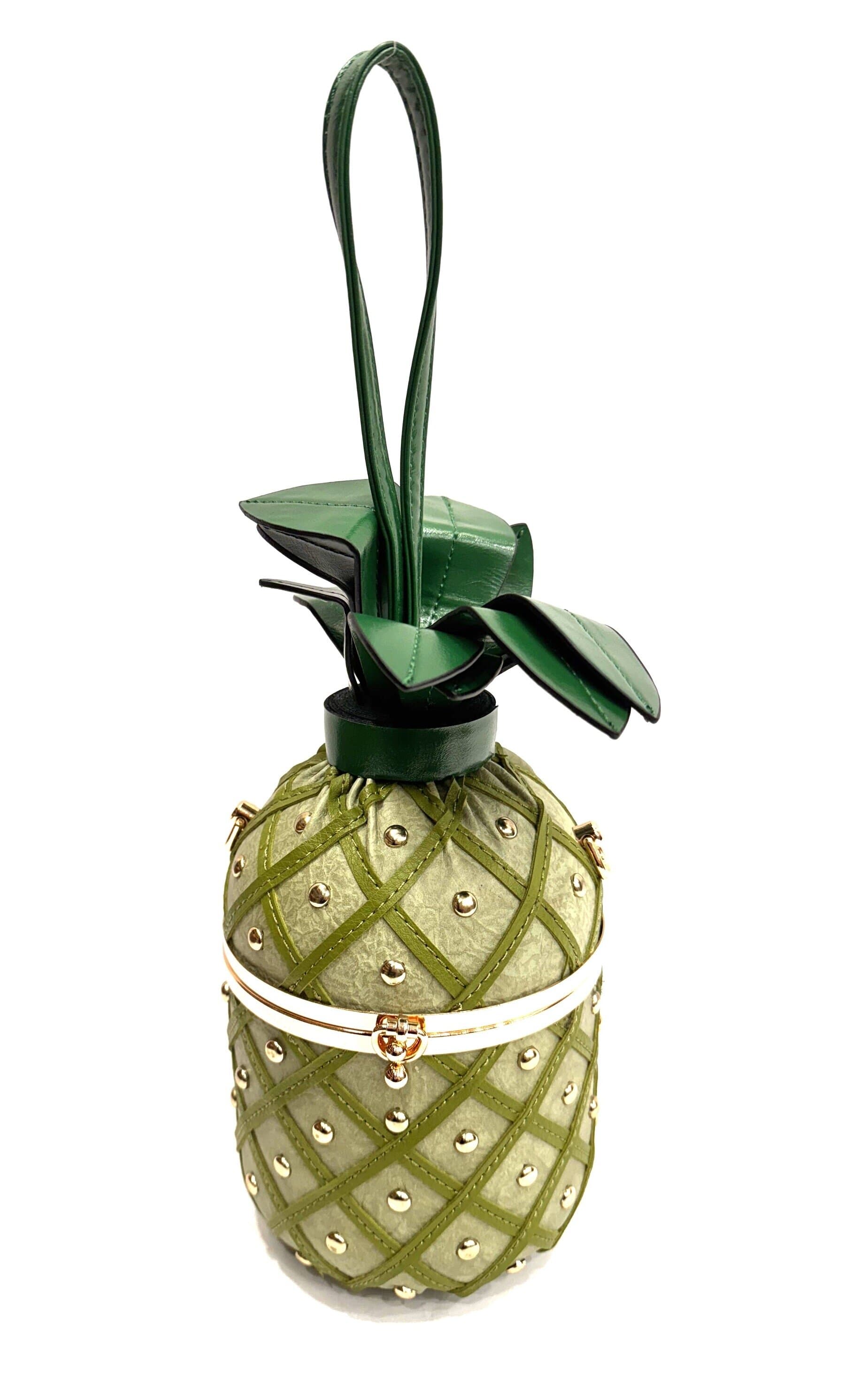 Borsa Ananas Demetra con tracolla, Cosplay Steampunk, ecopelle, colore verde chiaro, ARIANNA DINI DESIGN