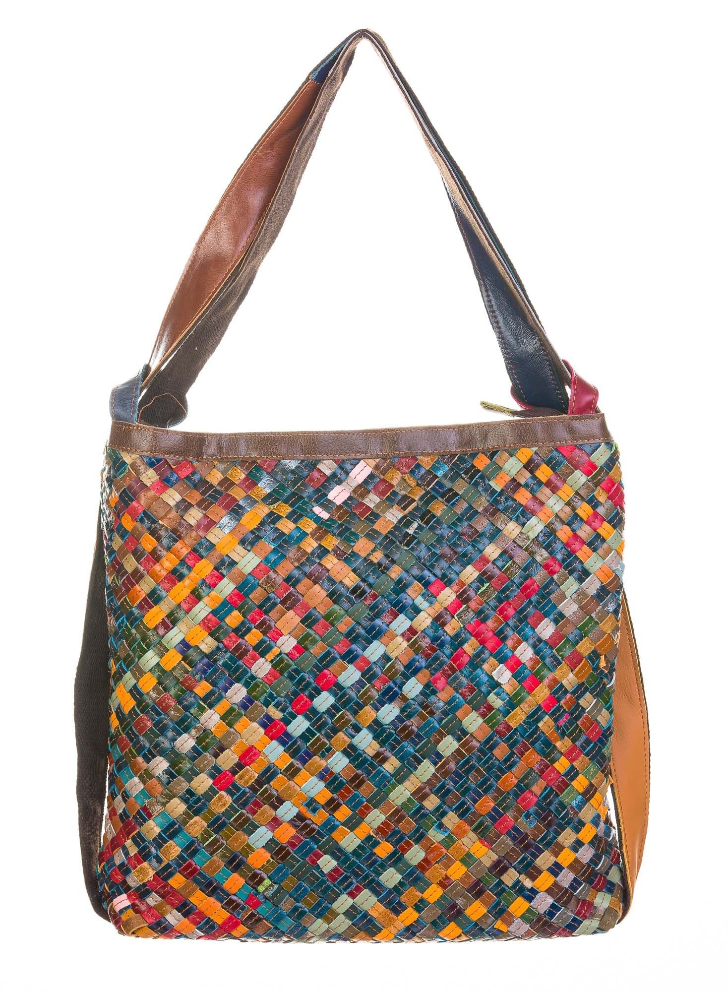 Borsa zaino MIRIAM, pelle vera morbida, multicolor intreccio, ARIANNA DINI