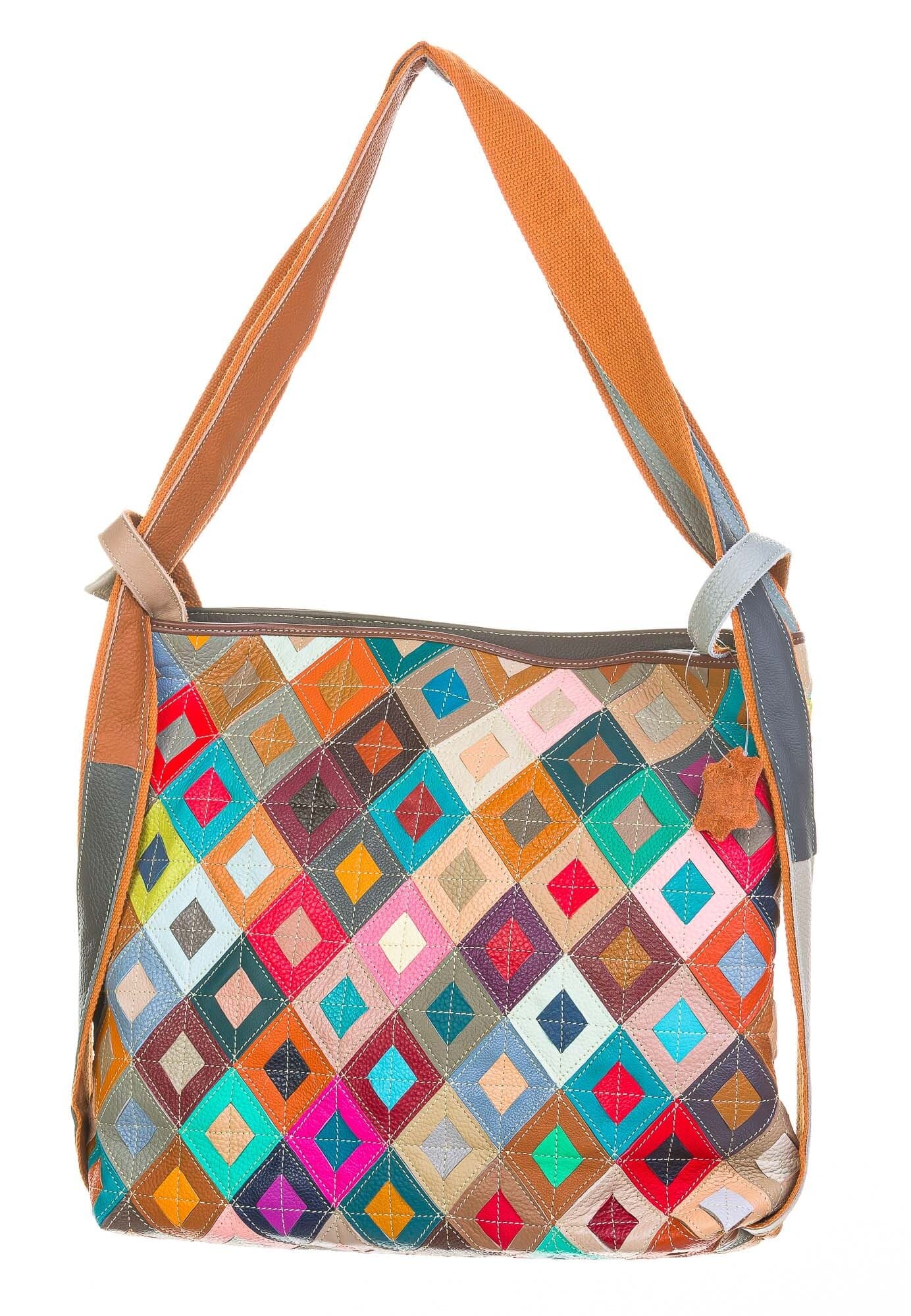 Borsa zaino MIRIAM, pelle vera morbida, multicolor rombi, ARIANNA DINI