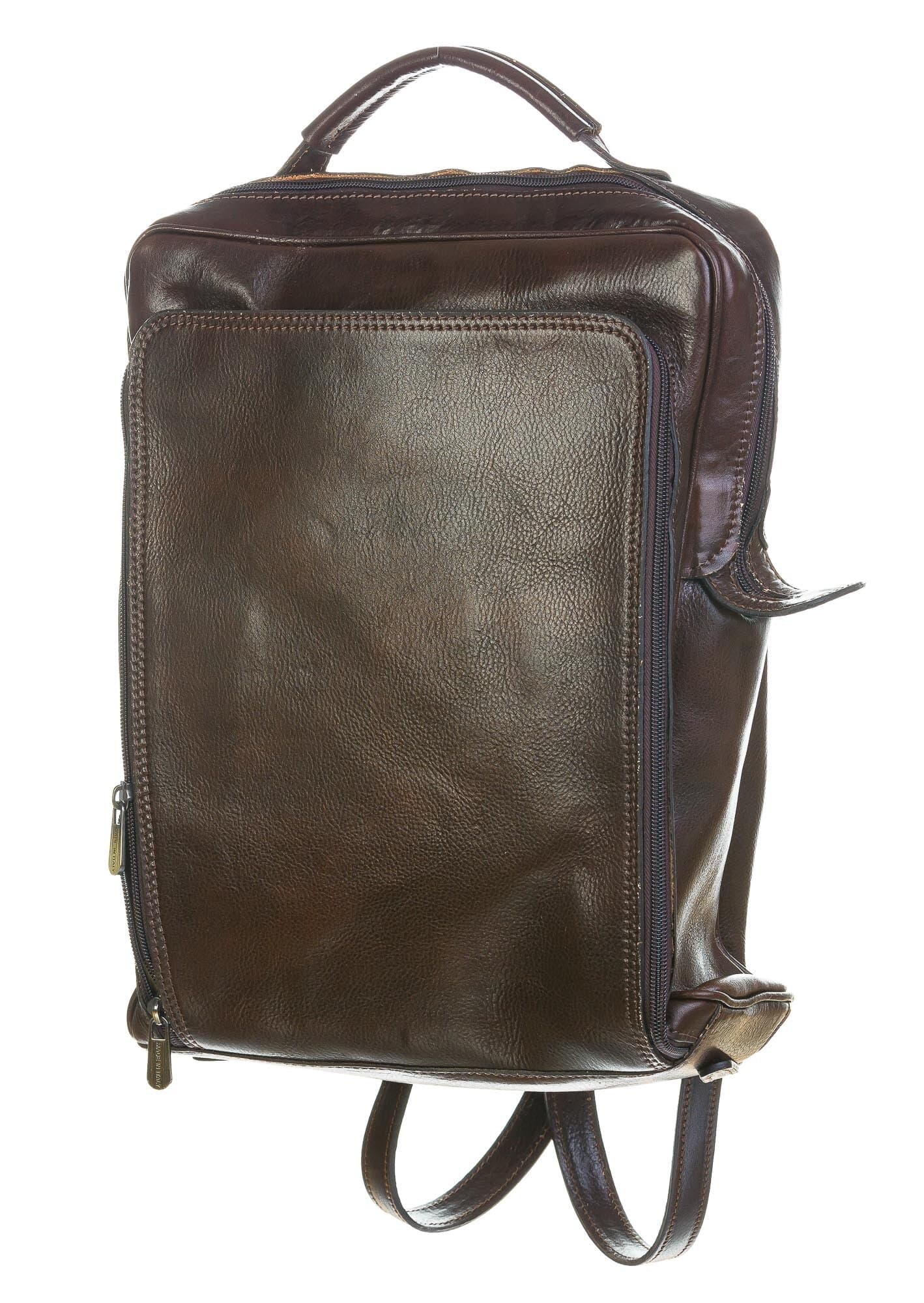 Borsa zaino in vera pelle CHIAROSCURO mod. MONTE BIANCO maxi colore TESTA DI MORO Made in Italy.