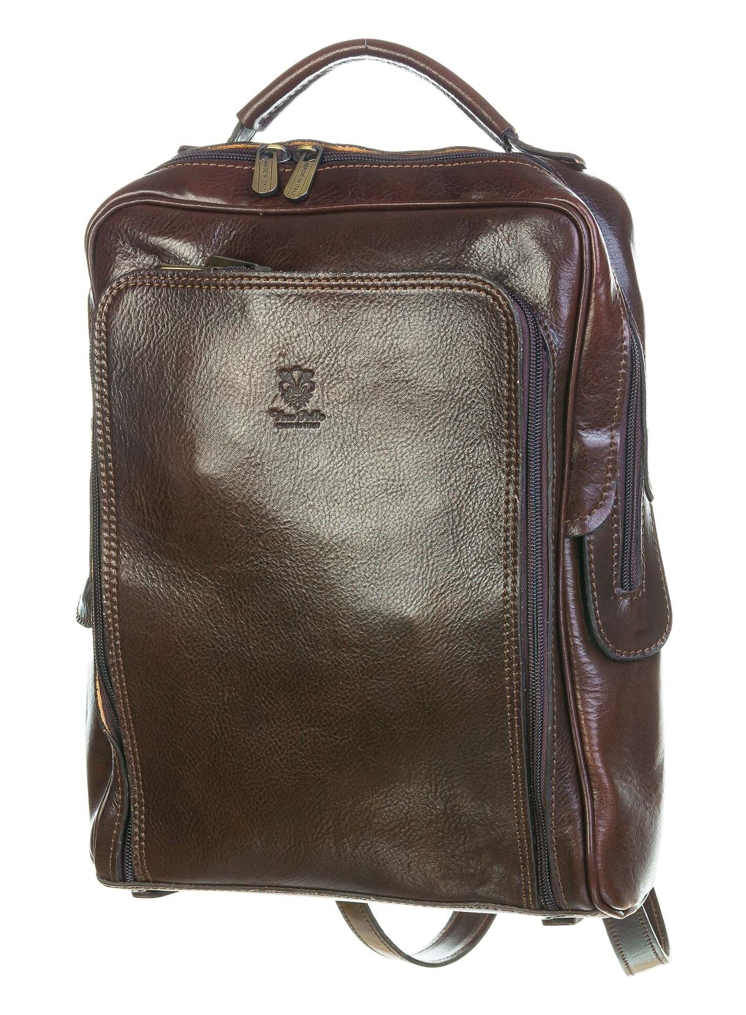Borsa zaino in vera pelle CHIAROSCURO mod. MONTE BIANCO colore TESTA DI MORO Made in Italy