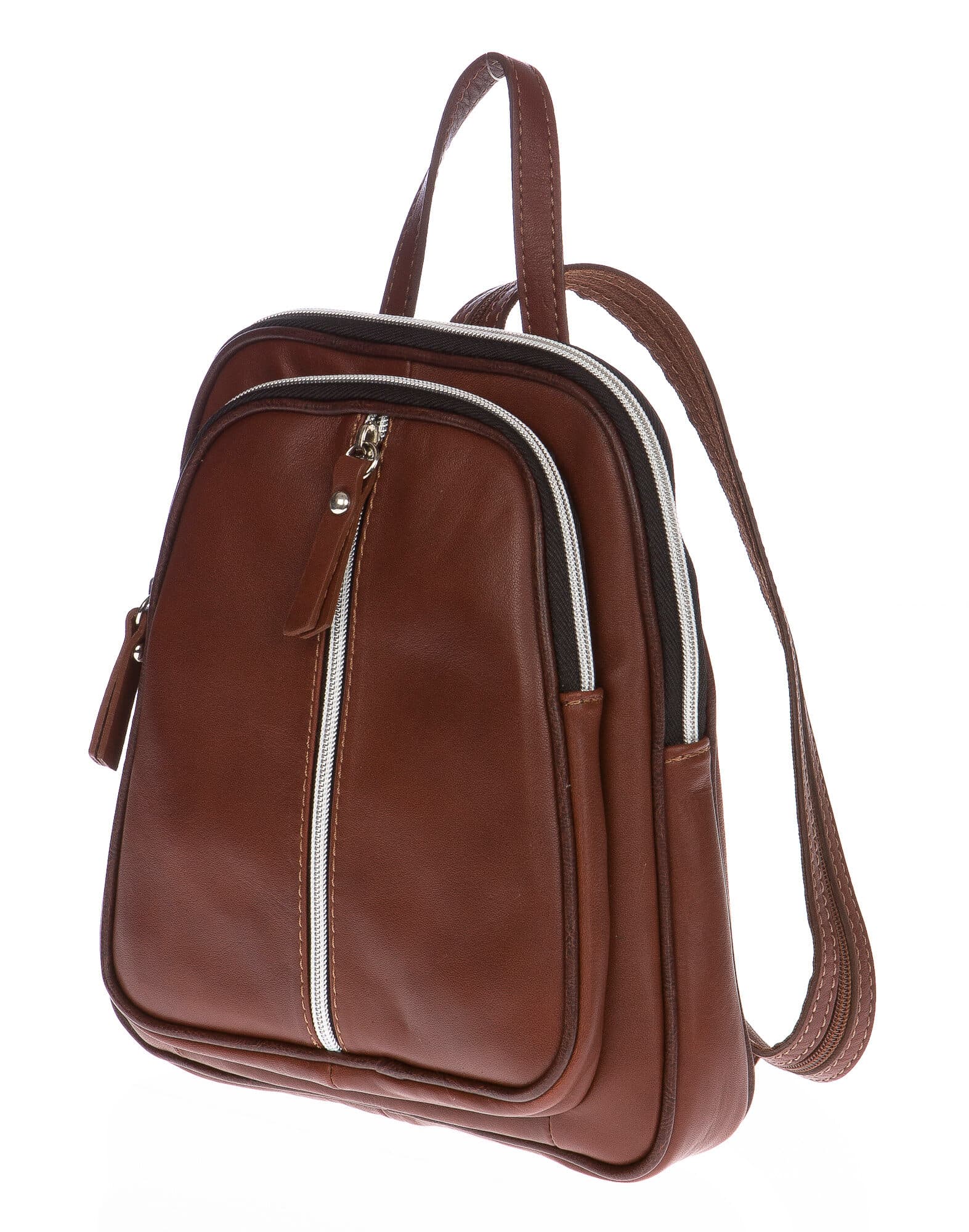 Borsa zaino donna in vera pelle CHIARO SCURO mod. SINAI colore MARRONE Made in Italy.