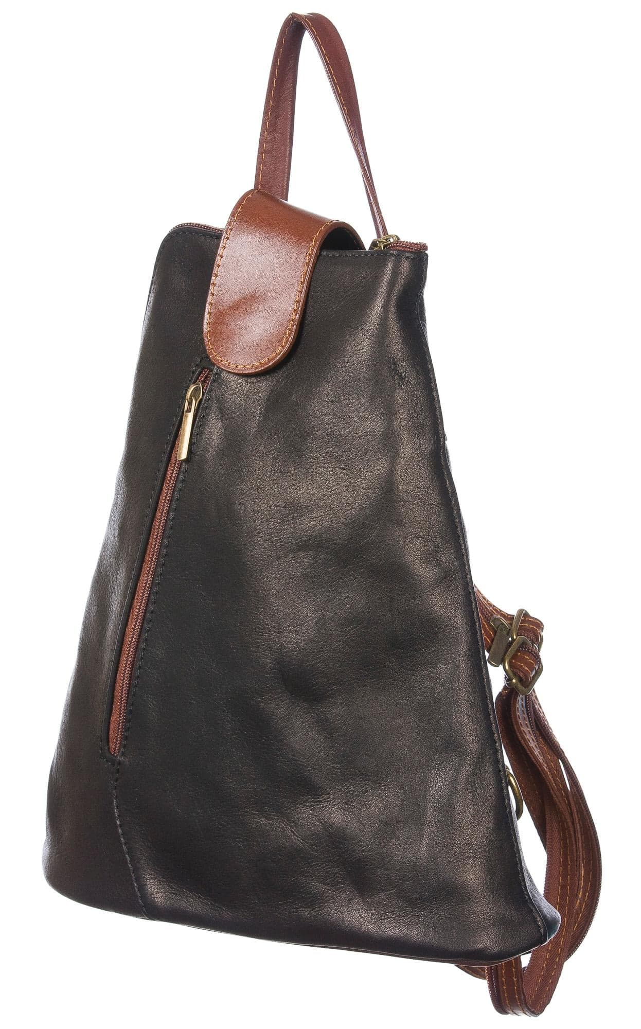 Borsa donna in vera pelle CHIARO SCURO mod. MONTE ETNA colore NERO TESTA DI MORO Made in Italy