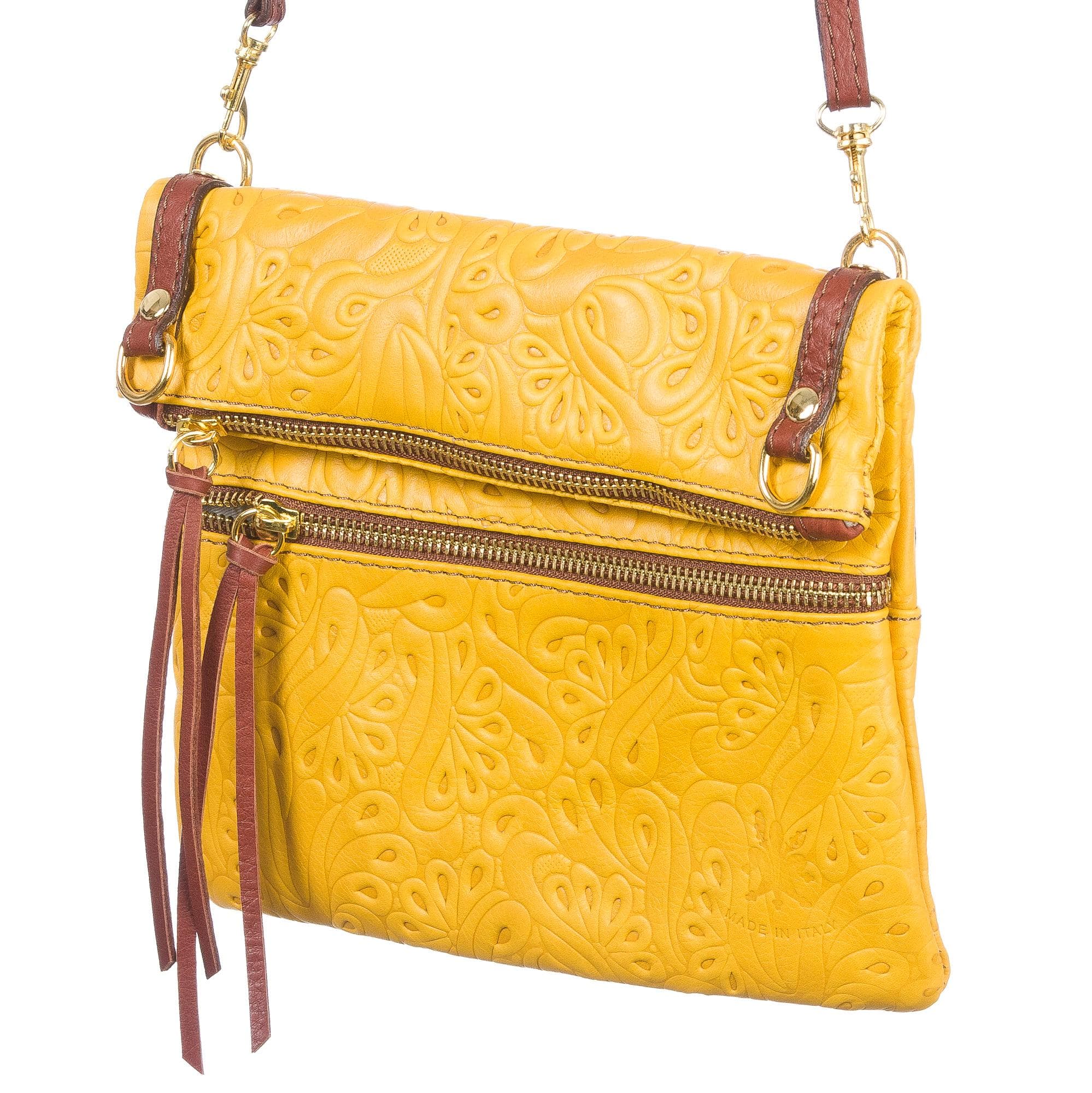 Borsa donna in vera pelle CHIARO SCURO mod. SAMANTHA colore GIALLO Made in Italy (Borsa)