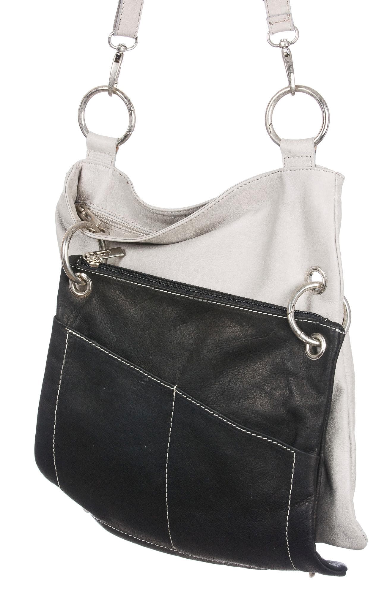 Borsa donna in vera pelle SANTINI mod. SILVIA colore BEIGE NERO Made in Italy
