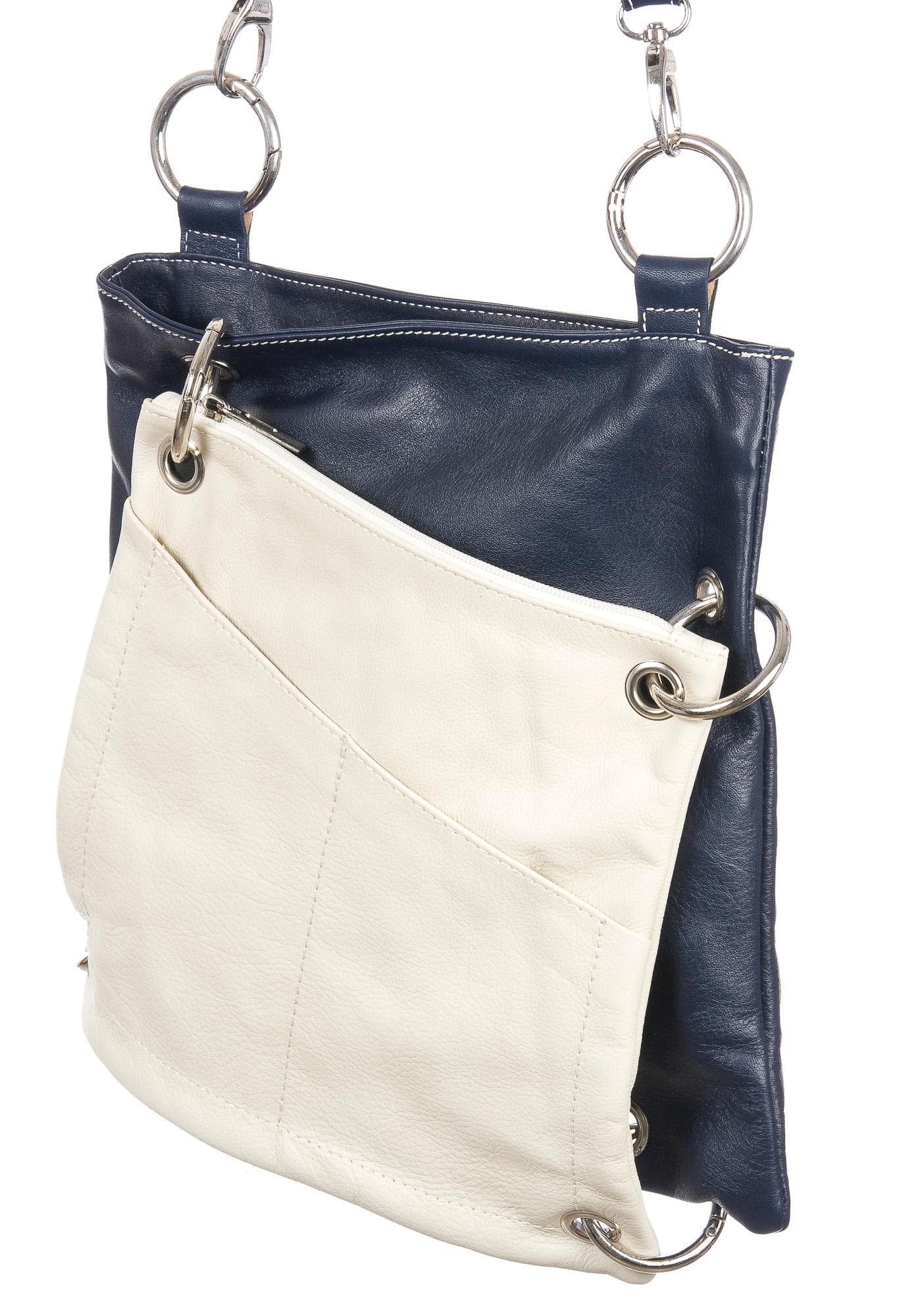 Borsa donna in vera pelle SANTINI mod. SILVIA colore BIANCO BLU Made in Italy