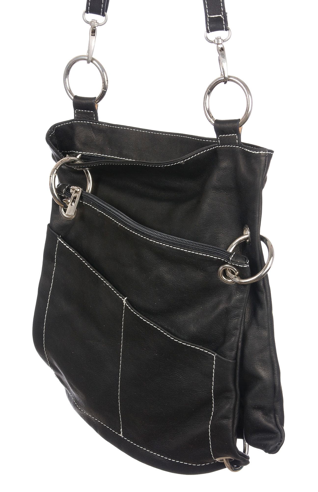 Borsa donna in vera pelle SANTINI mod. SILVIA colore NERO Made in Italy.
