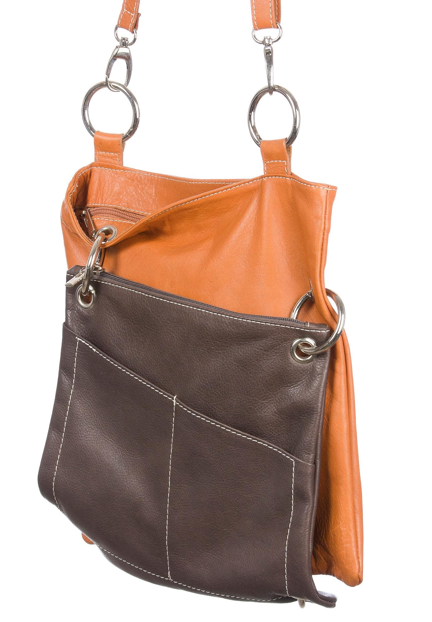 Borsa donna in vera pelle SANTINI mod. SILVIA colore MIELE / TESTAMORO Made in Italy